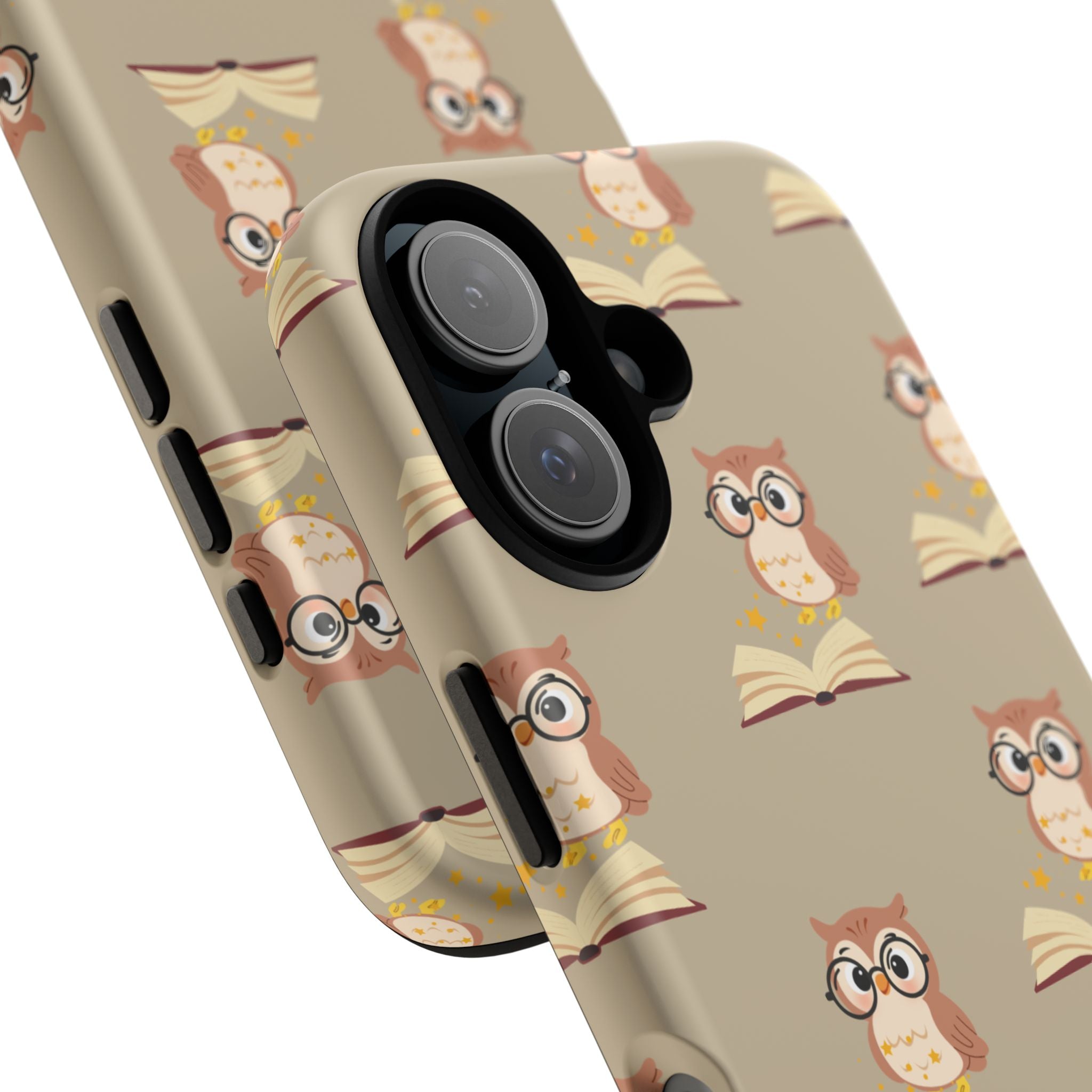 Owl & Book Pattern Tough Phone Case — Cute Study-Themed Protective Cover