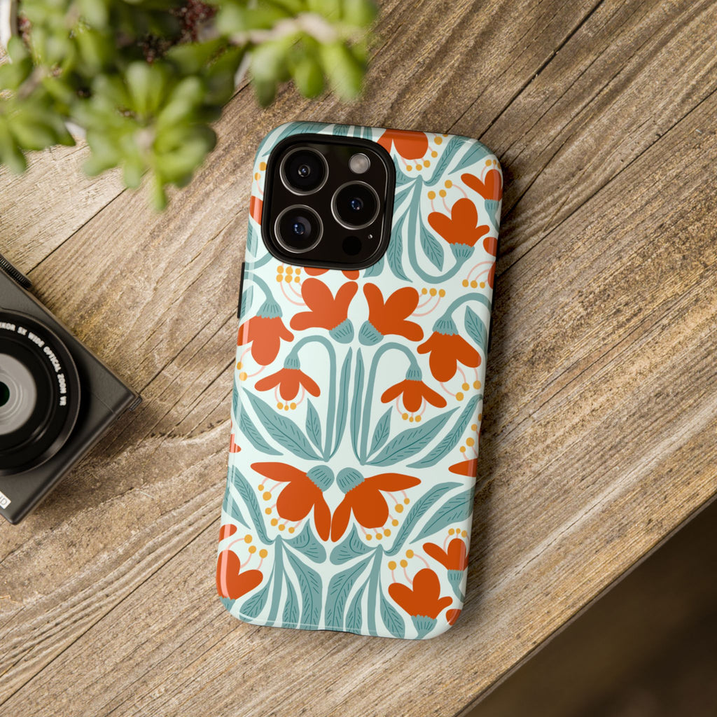 Floral Retro Phone Case – Orange Teal Vintage Blossom Tough Case