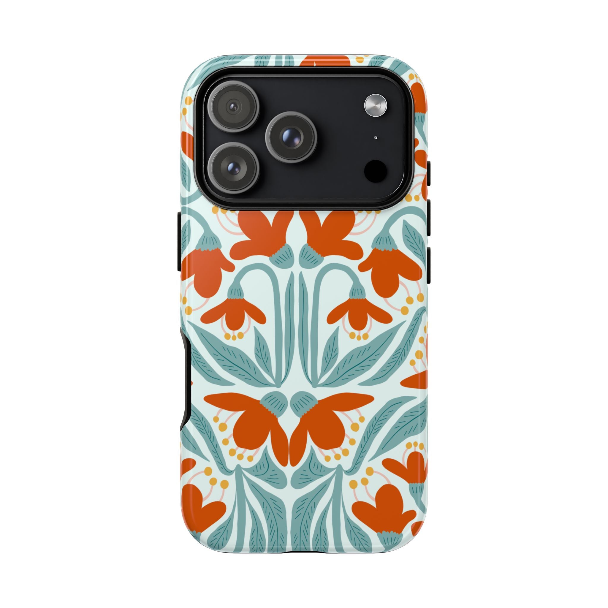 Floral Retro Phone Case – Orange Teal Vintage Blossom Tough Case