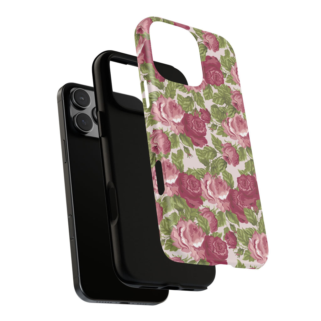 Floral Vintage Rose Tough Phone Case — Pink Garden Protective Cover