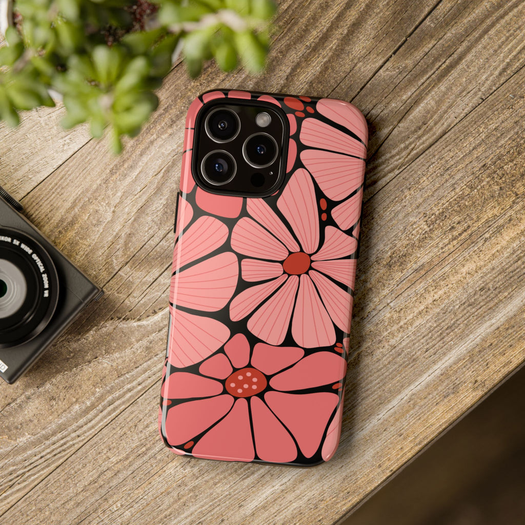 Floral Art Deco Tough Phone Case — Orange & Teal Botanical Pattern