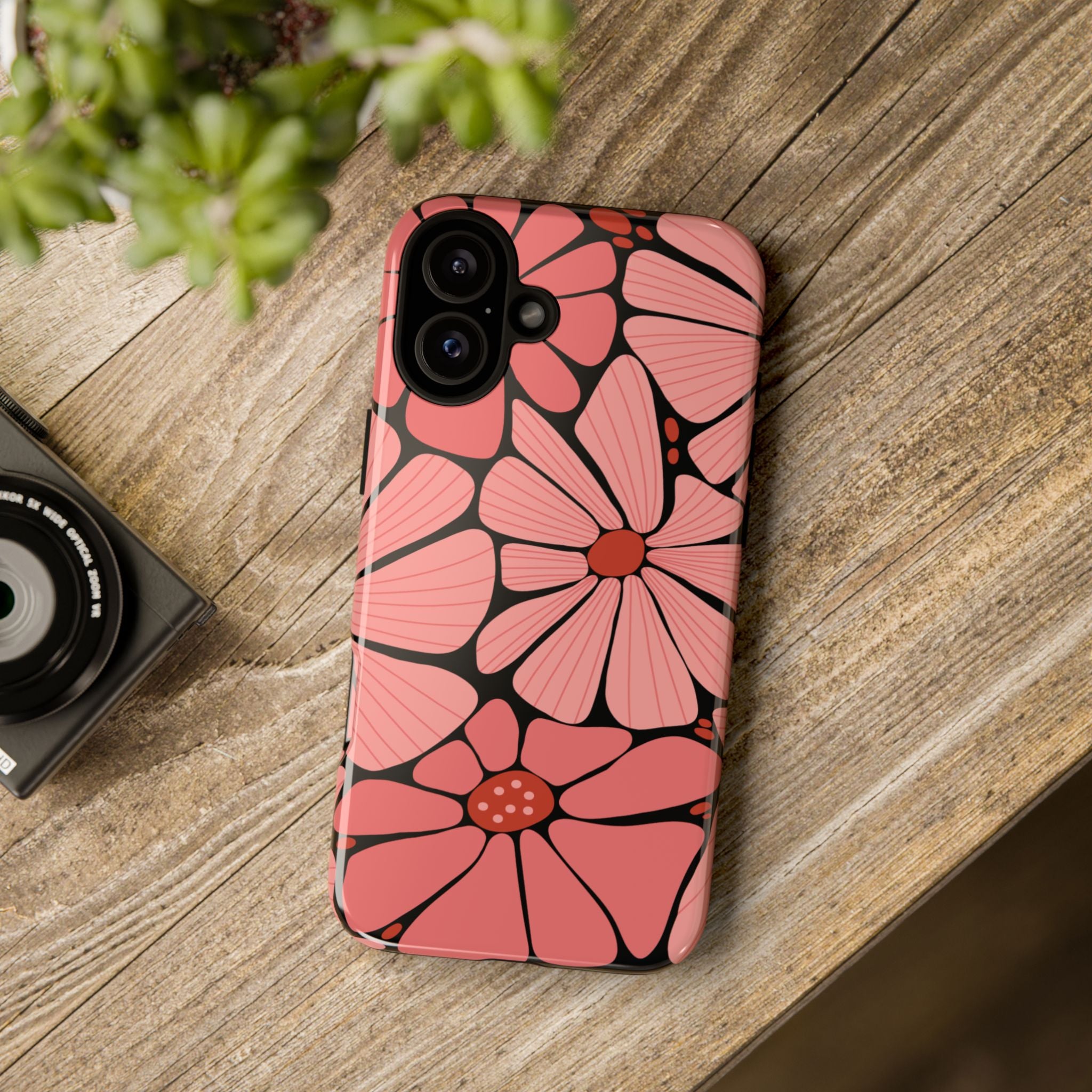 Floral Art Deco Tough Phone Case — Orange & Teal Botanical Pattern