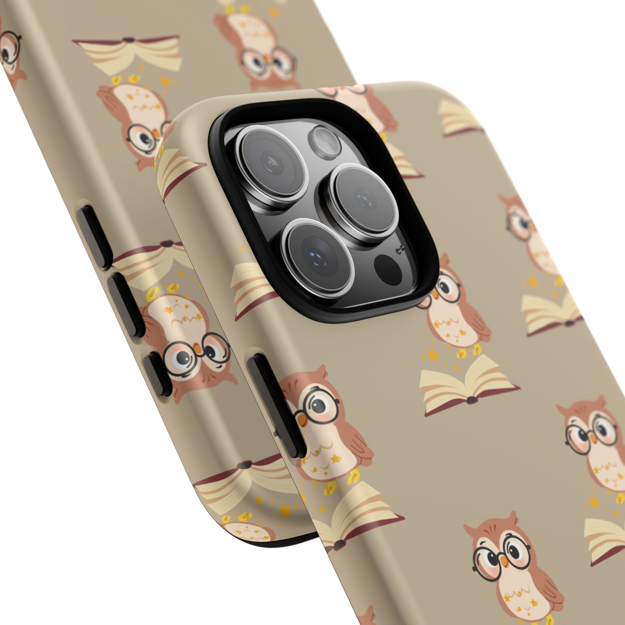 Owl & Book Pattern Tough Phone Case — Cute Study-Themed Protective Cover