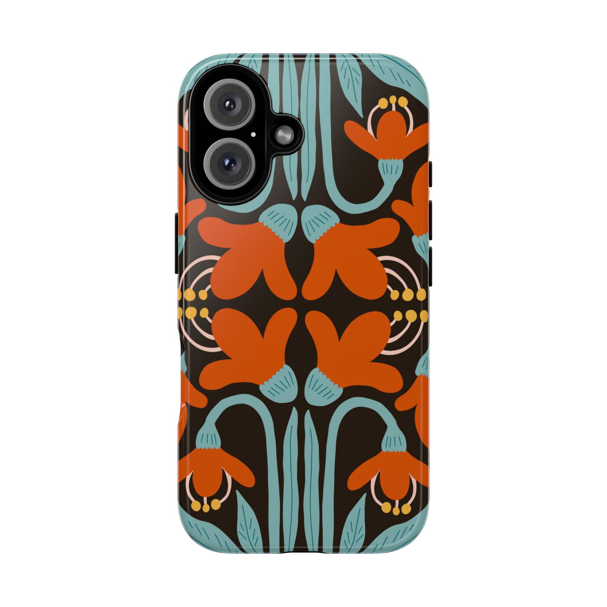 Floral Retro Tough Phone Case - Orange & Teal Pattern