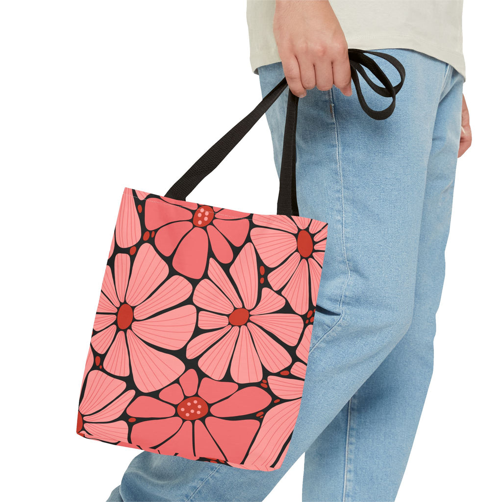 Pink Retro Floral Tote Bag - All-Over Print