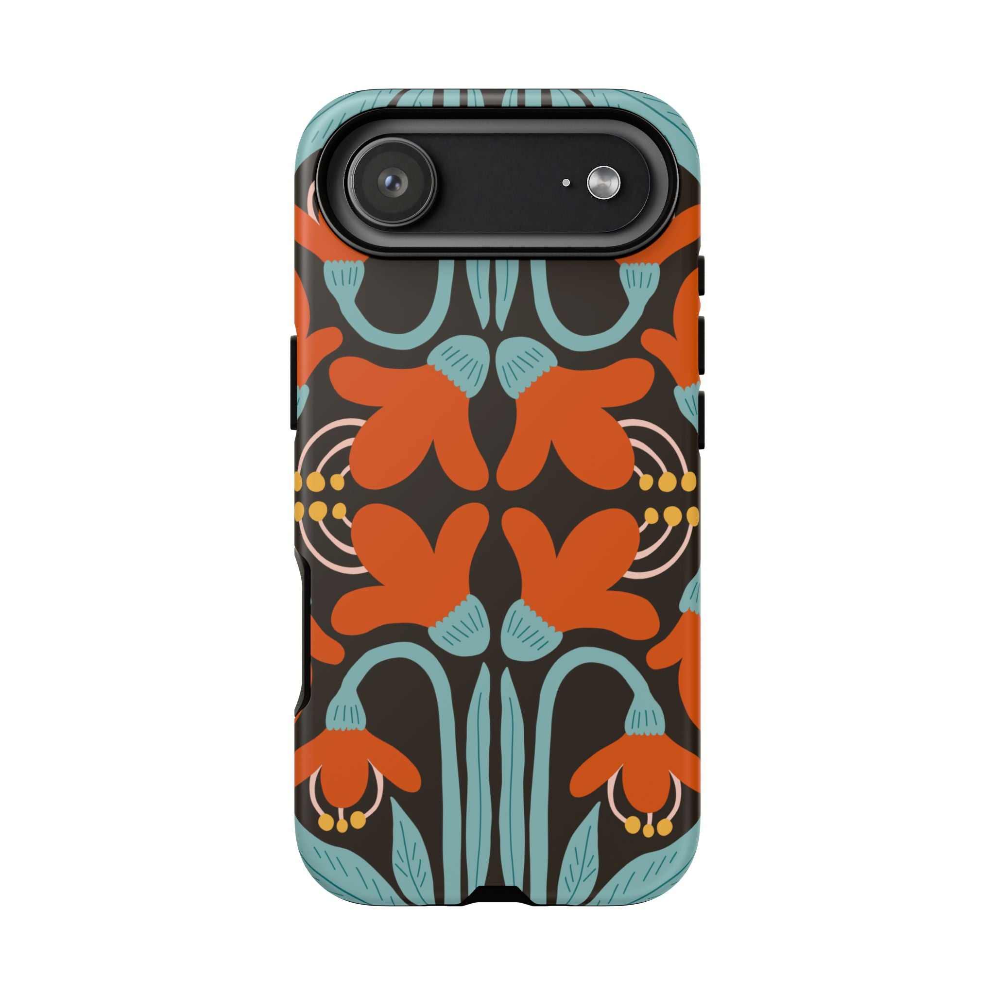 Floral Retro Tough Phone Case - Orange & Teal Pattern