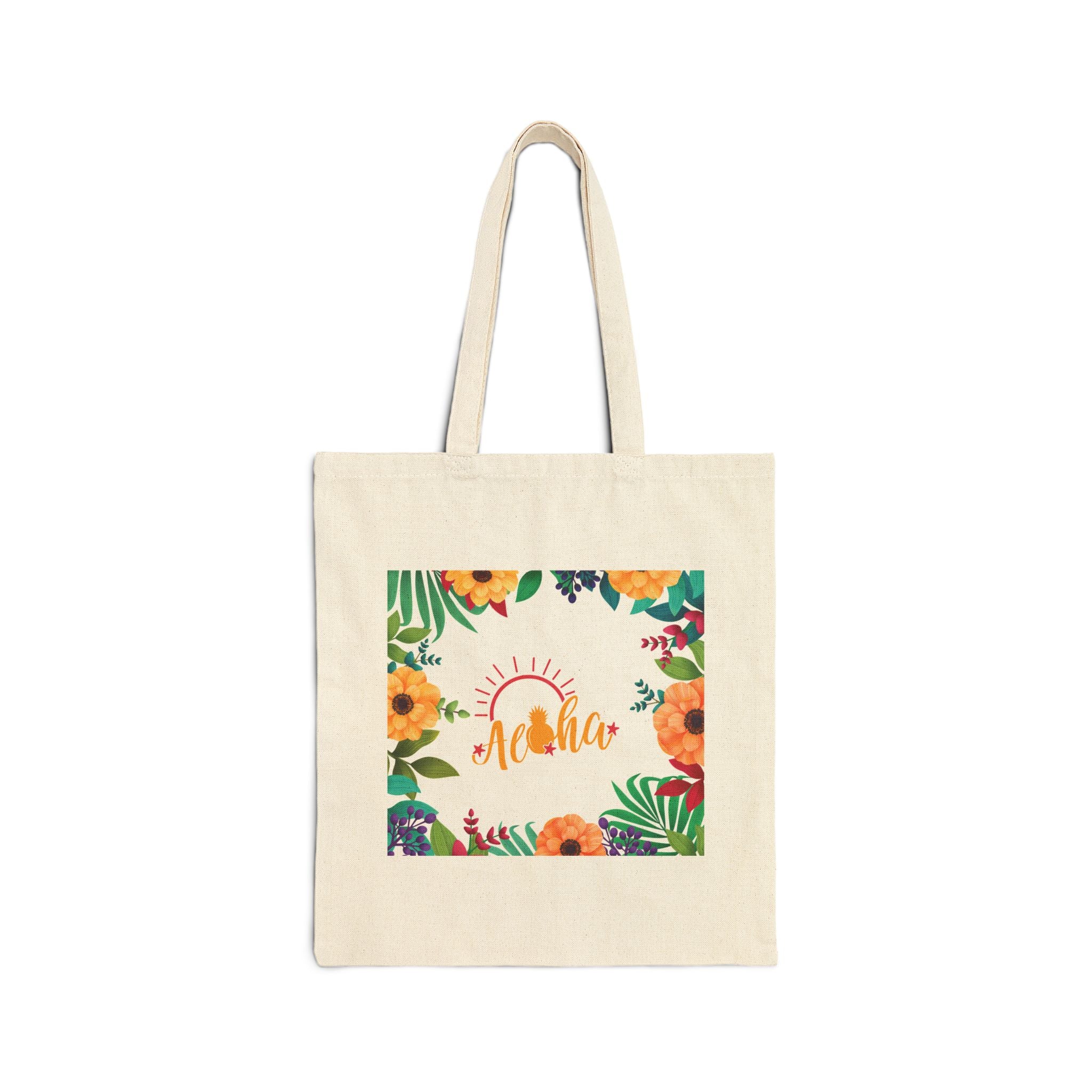 Aloha Floral Tote Bag - Canvas Beach Grocery Shopper