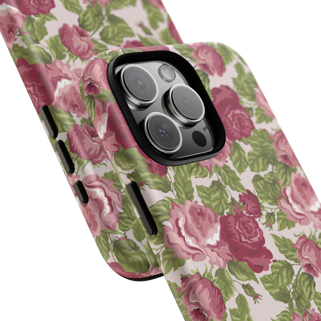Floral Vintage Rose Tough Phone Case — Pink Garden Protective Cover