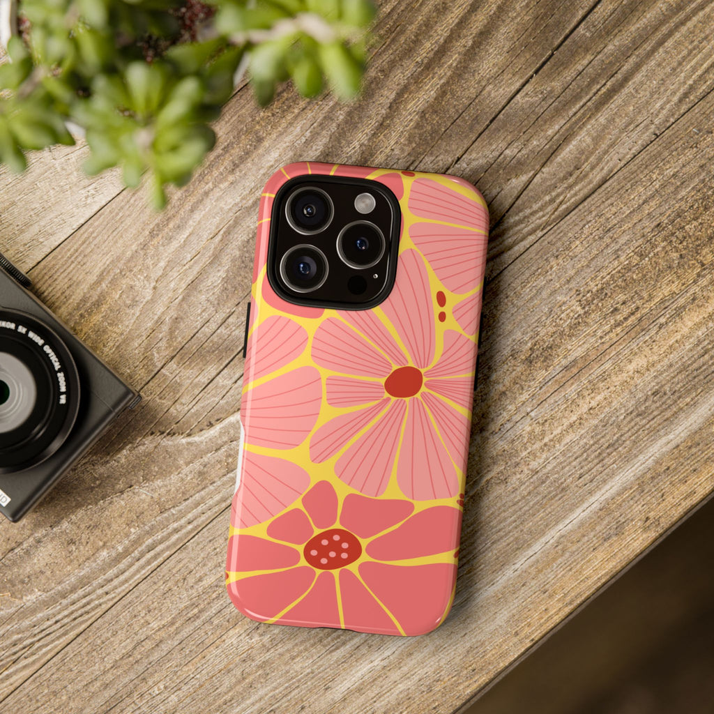 Floral Retro Phone Case – Pink & Coral Daisy Protective Cover