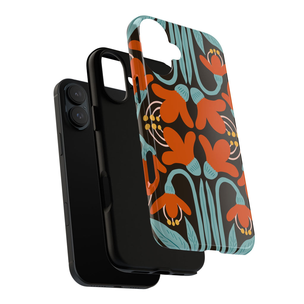 Floral Retro Tough Phone Case - Orange & Teal Pattern
