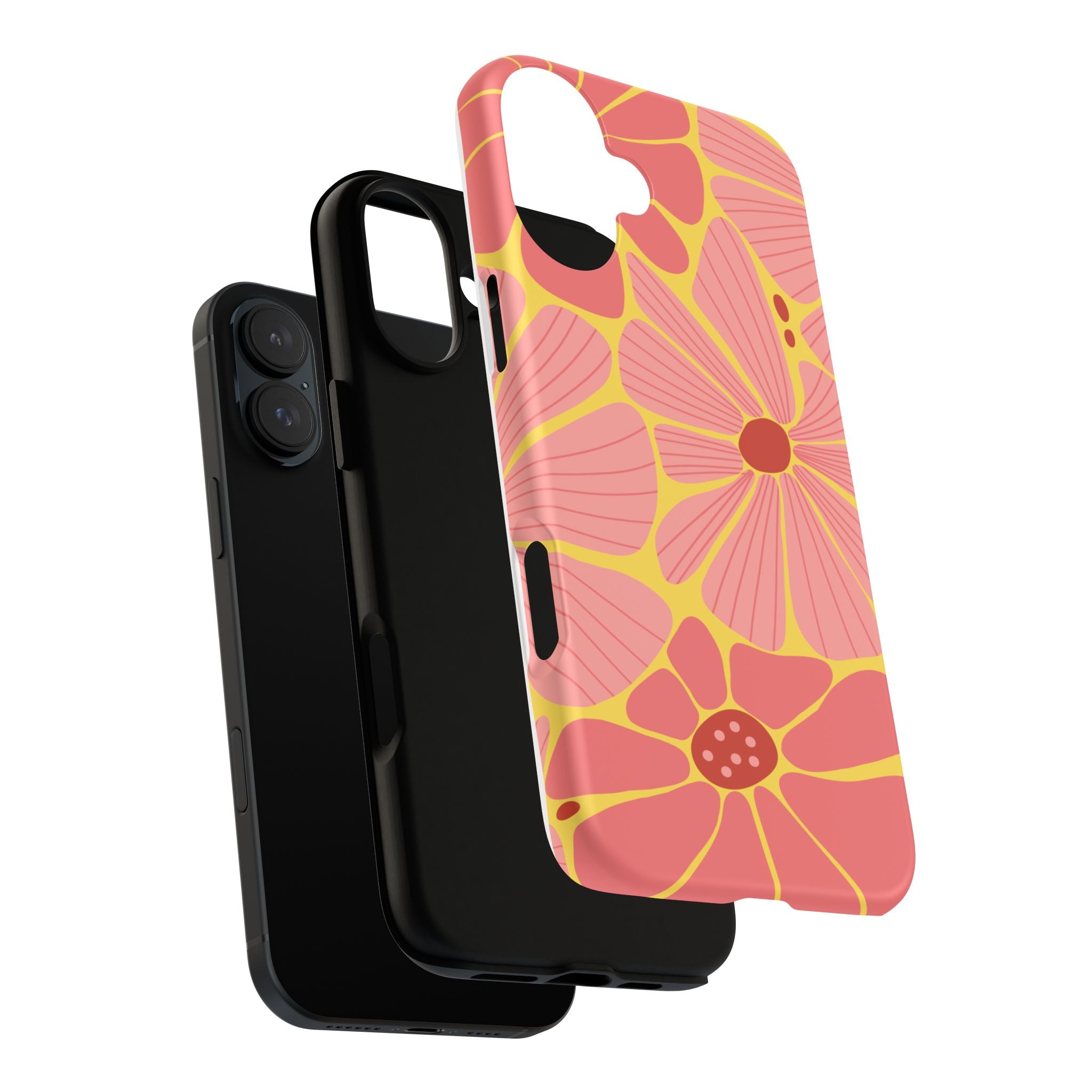Floral Retro Phone Case – Pink & Coral Daisy Protective Cover