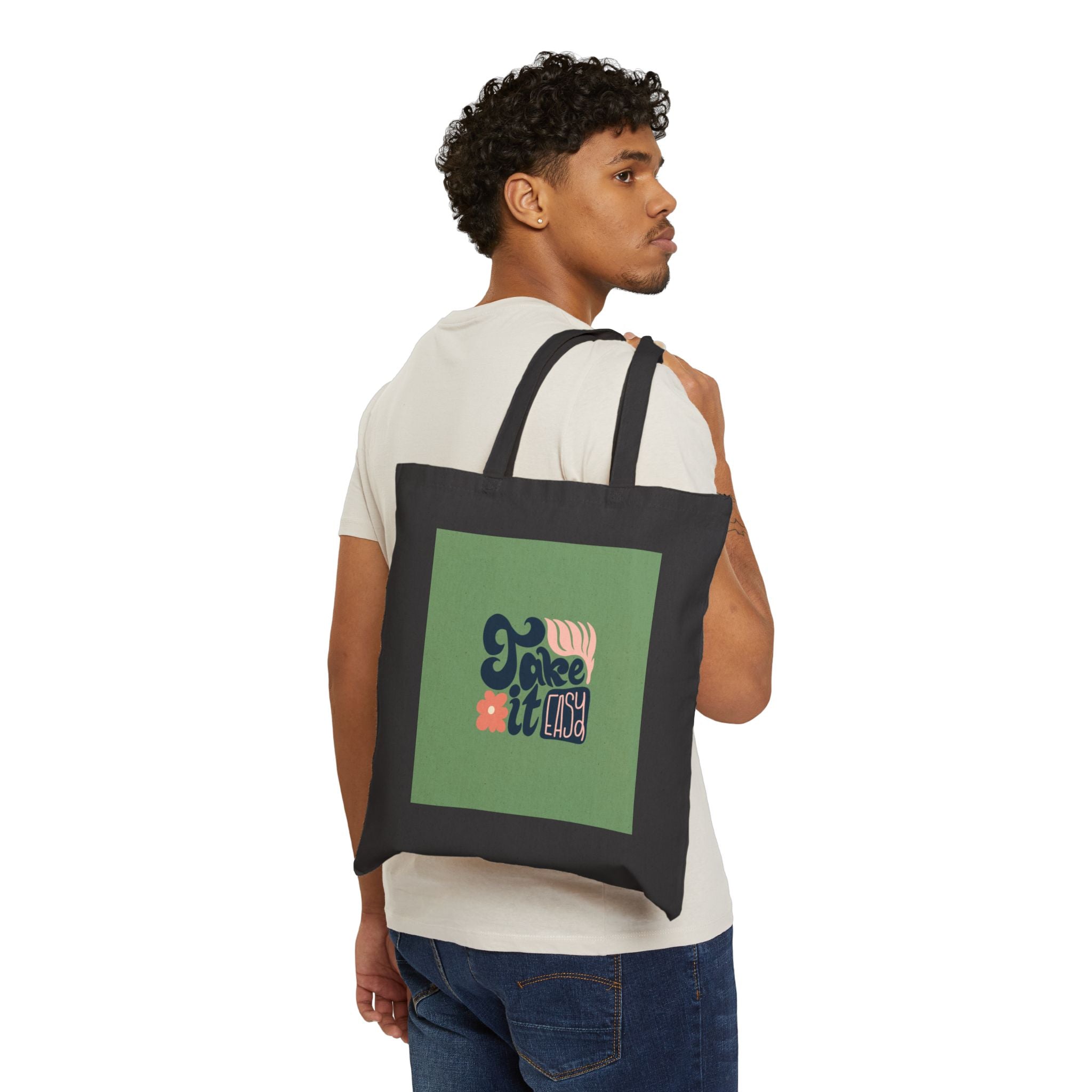 Tote Bag — 'Take It Easy' Retro Floral Canvas Tote