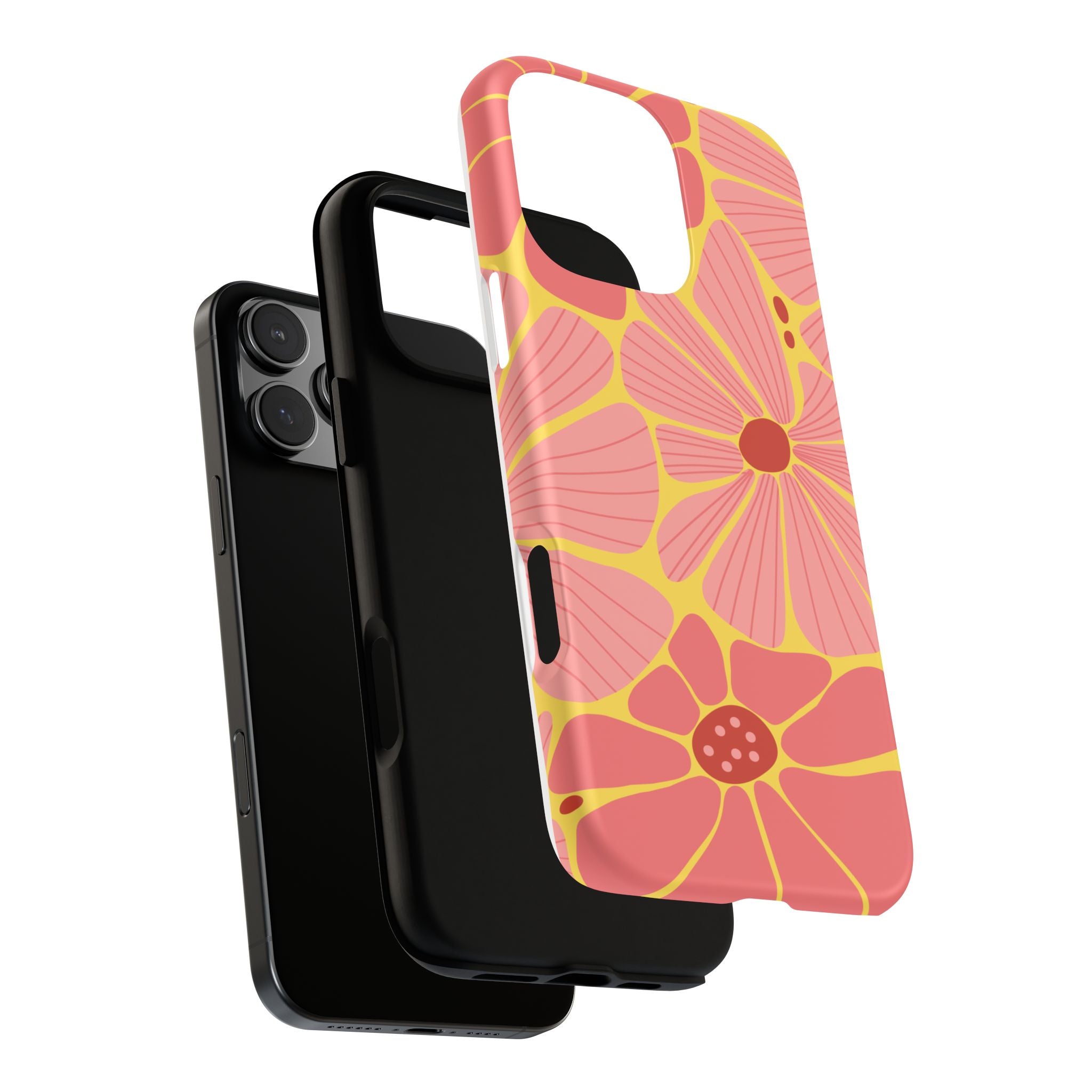 Floral Retro Phone Case – Pink & Coral Daisy Protective Cover