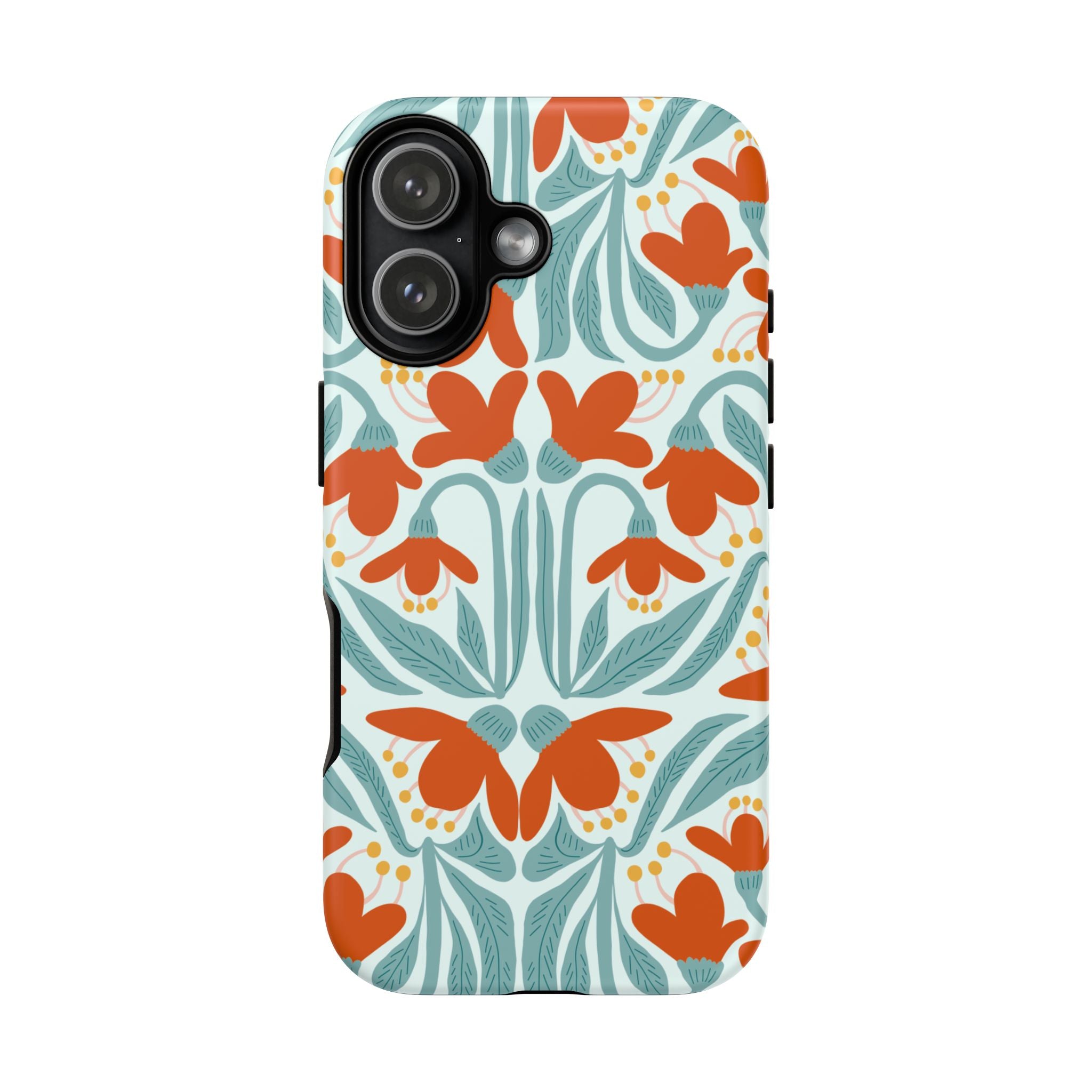 Floral Retro Phone Case – Orange Teal Vintage Blossom Tough Case