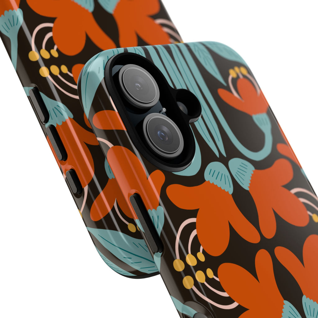 Floral Retro Tough Phone Case - Orange & Teal Pattern
