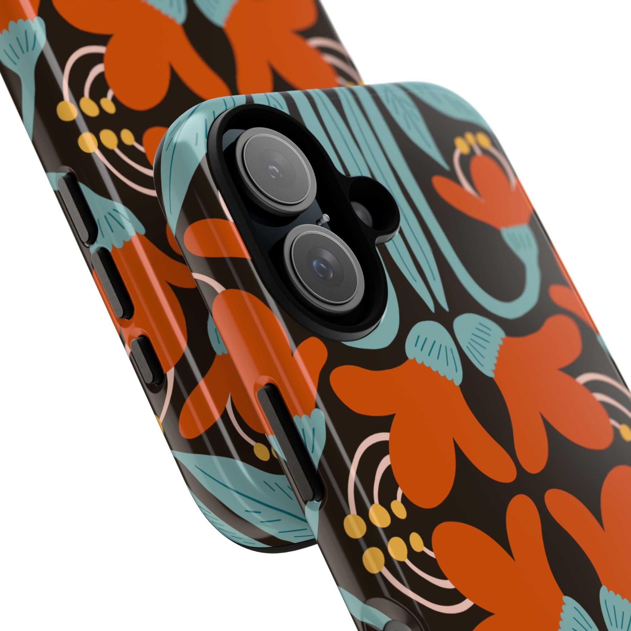 Floral Retro Tough Phone Case - Orange & Teal Pattern