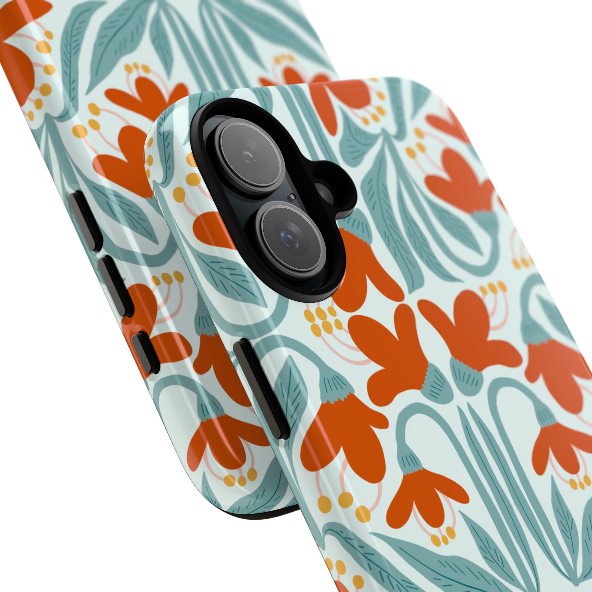 Floral Retro Phone Case – Orange Teal Vintage Blossom Tough Case
