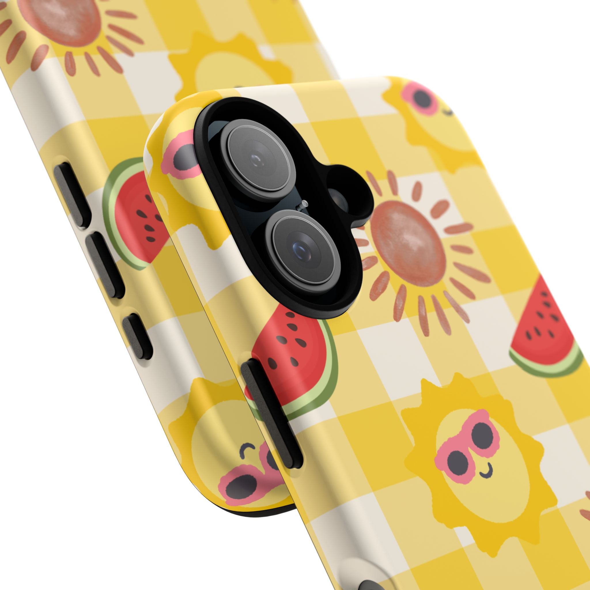 Summer Sun & Watermelon Phone Case — Cute Yellow Check Protective Tough Case