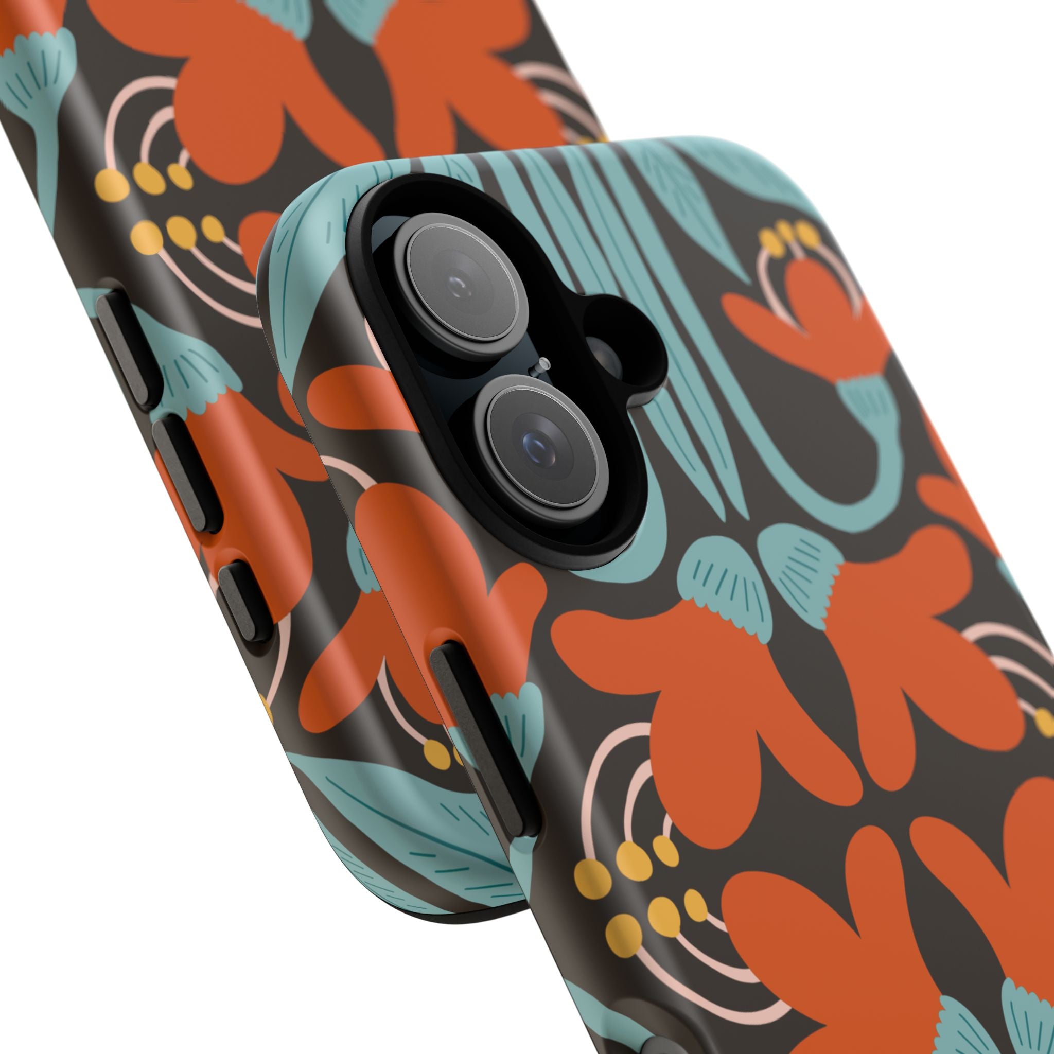 Floral Retro Tough Phone Case - Orange & Teal Pattern