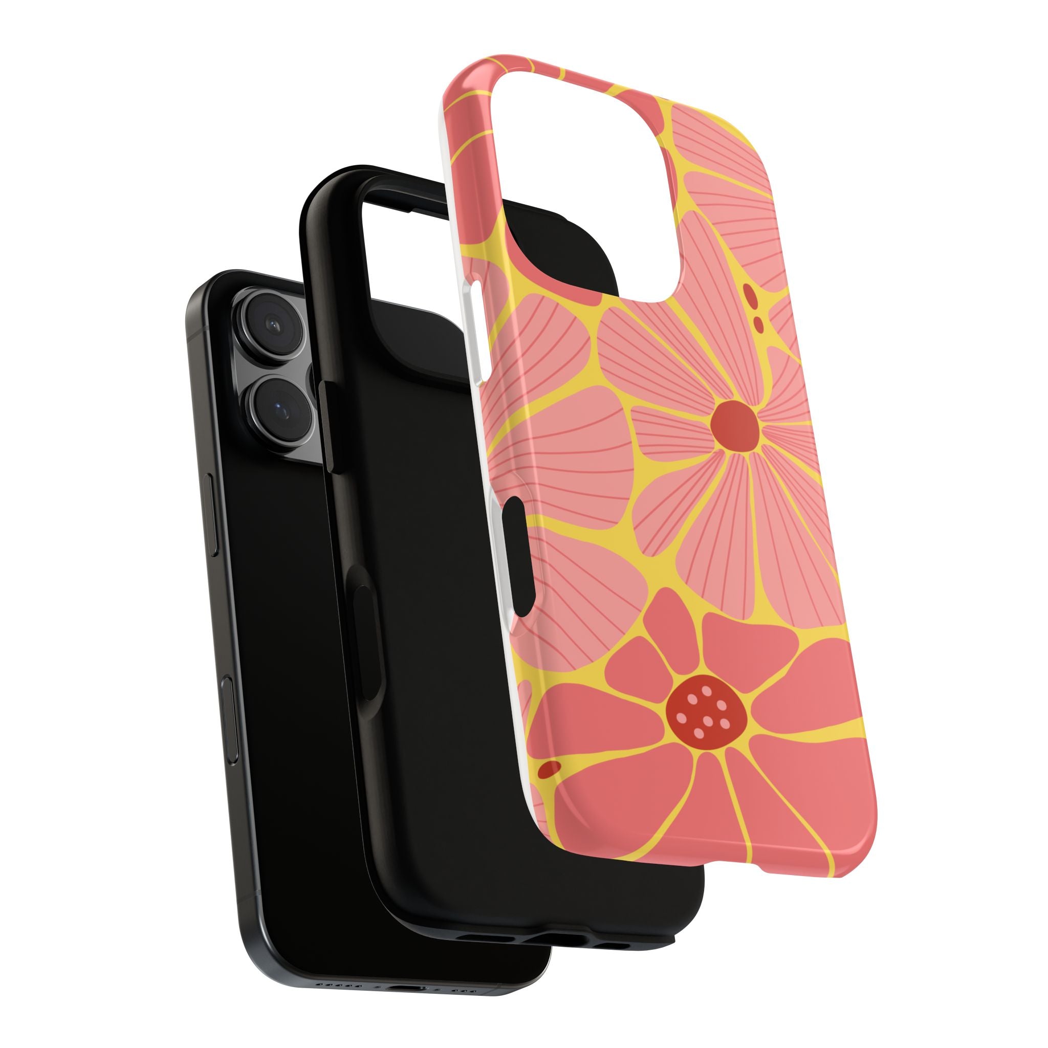 Floral Retro Phone Case – Pink & Coral Daisy Protective Cover