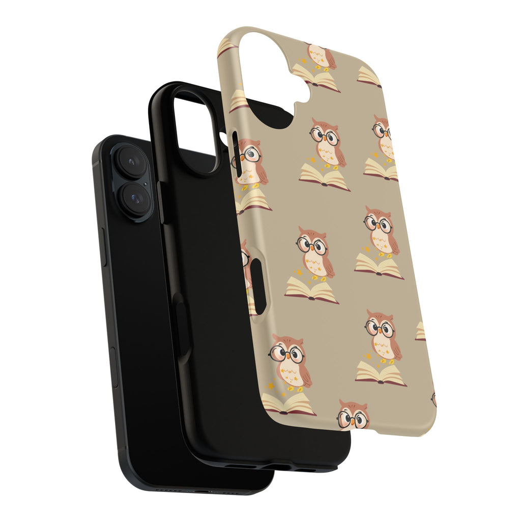 Owl & Book Pattern Tough Phone Case — Cute Study-Themed Protective Cover