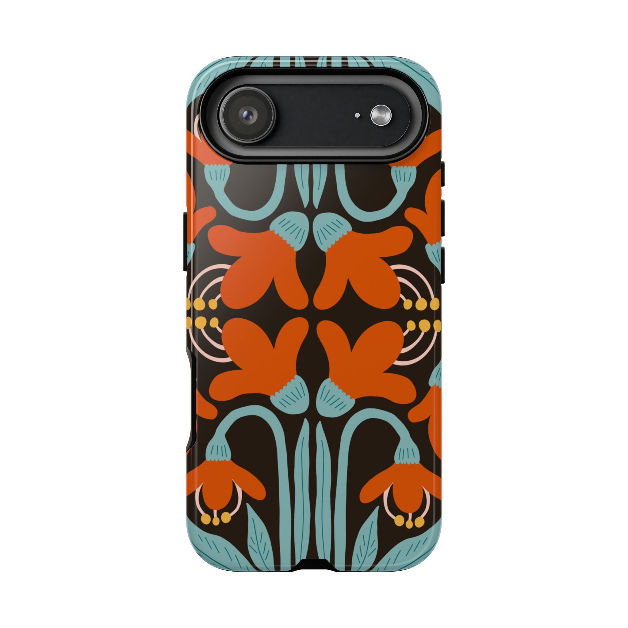 Floral Retro Tough Phone Case - Orange & Teal Pattern