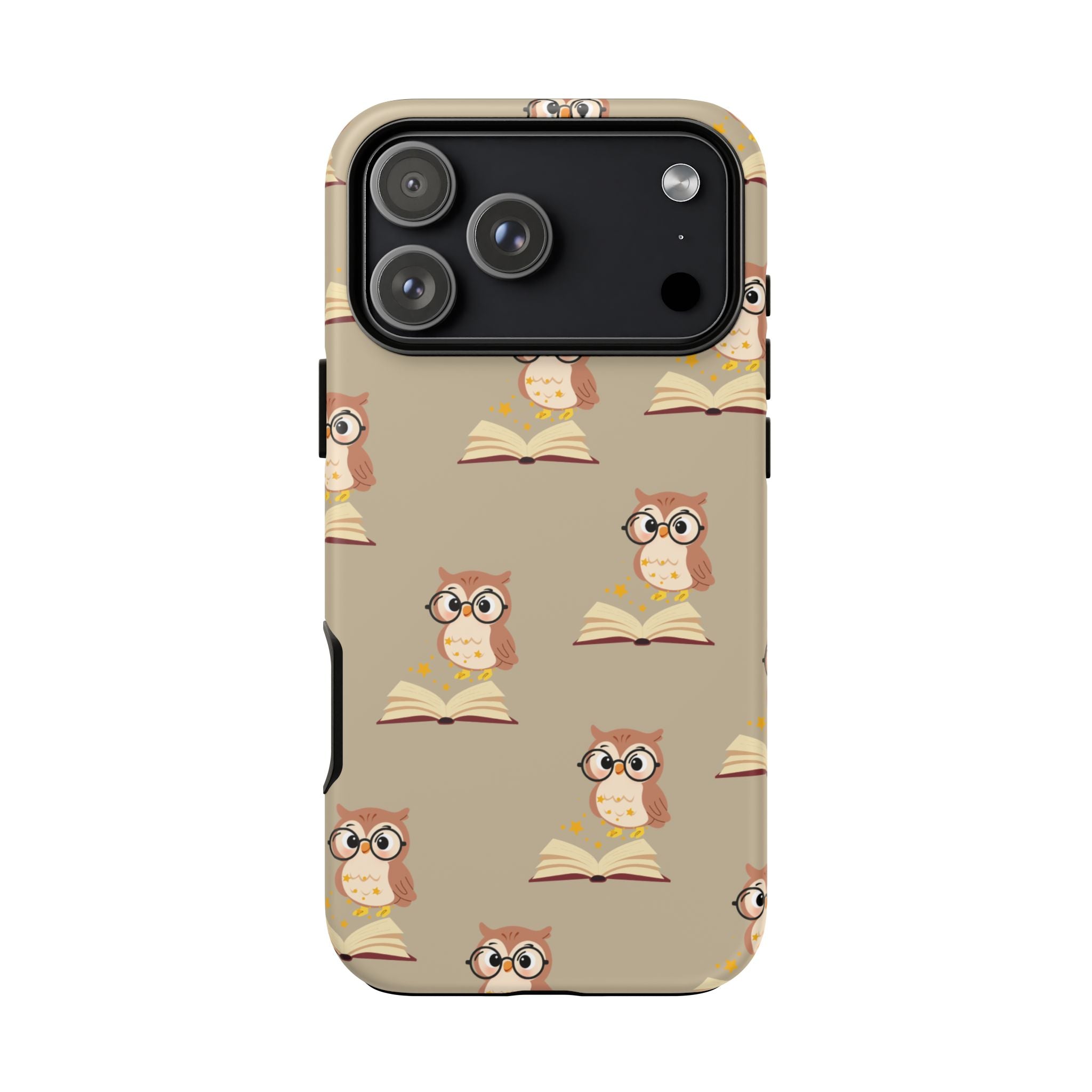 Owl & Book Pattern Tough Phone Case — Cute Study-Themed Protective Cover