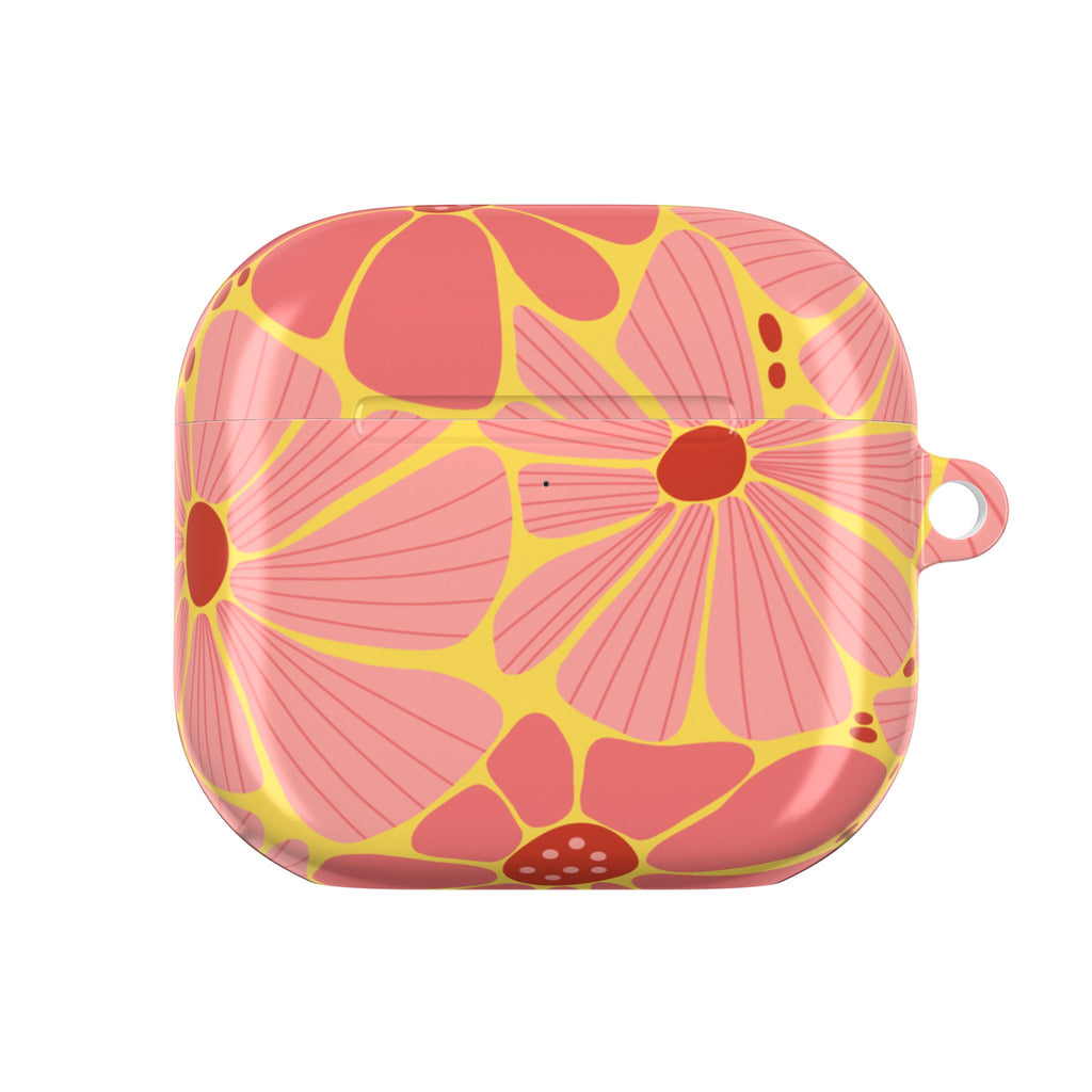 Floral Coral AirPod Case — Retro Pink & Yellow Flower Pattern
