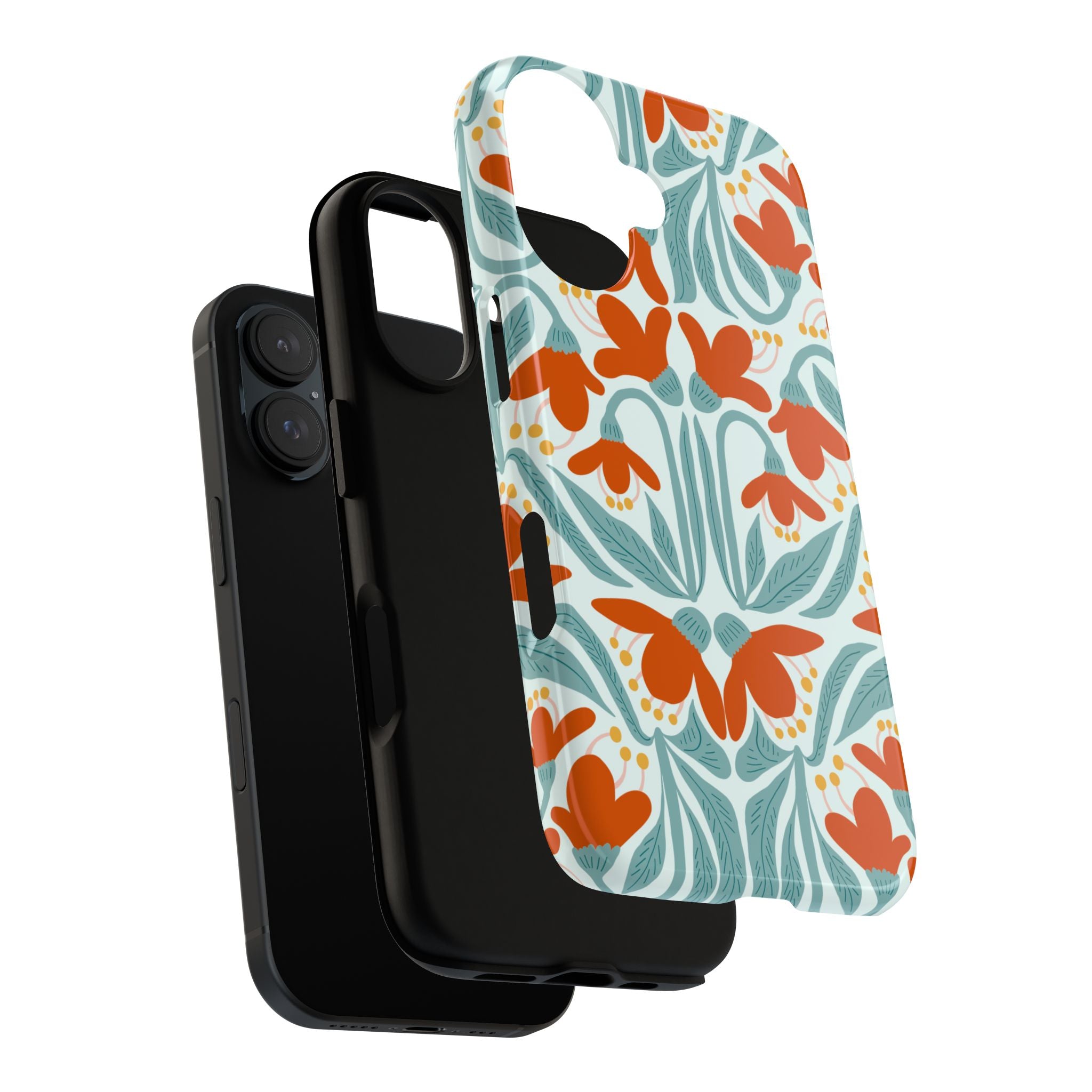 Floral Retro Phone Case – Orange Teal Vintage Blossom Tough Case
