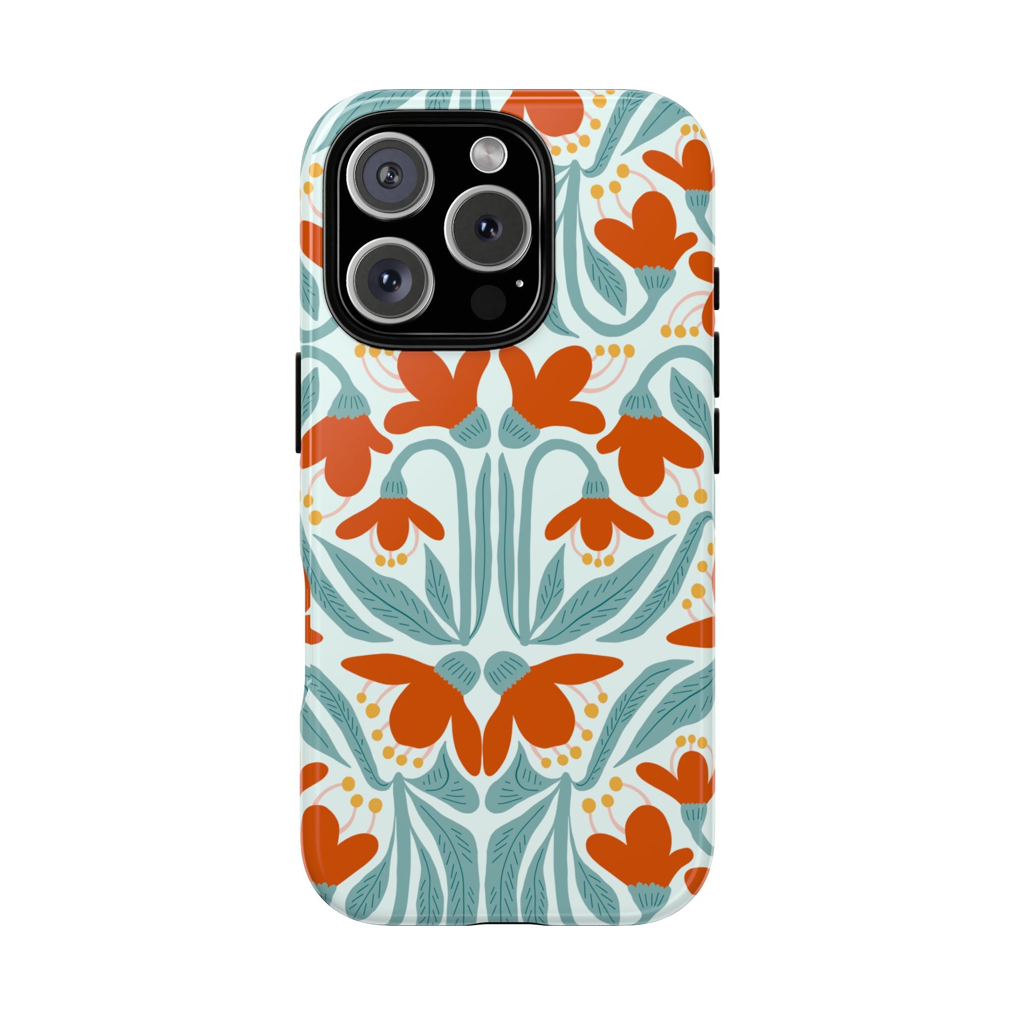 Floral Retro Phone Case – Orange Teal Vintage Blossom Tough Case