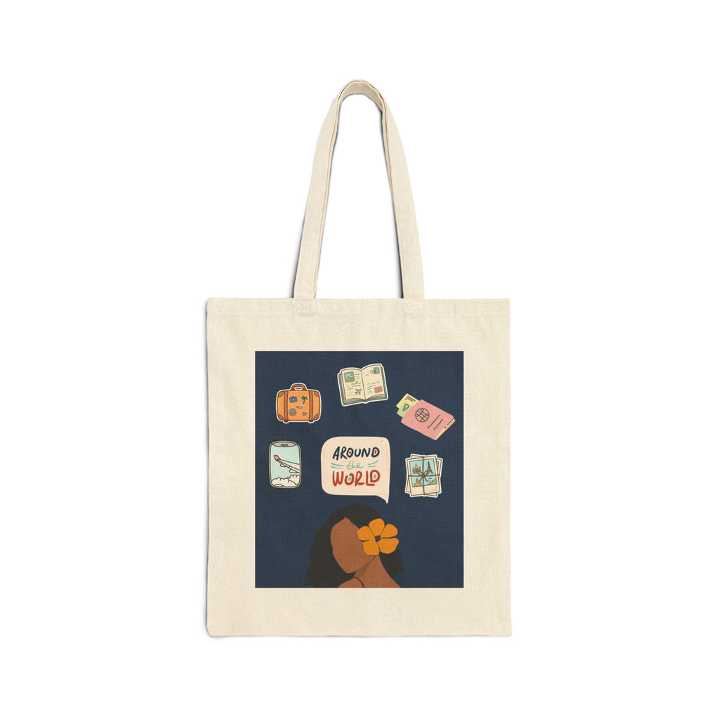 Tote Bag — Around the World Travel Tote with Passport & Luggage Illustration