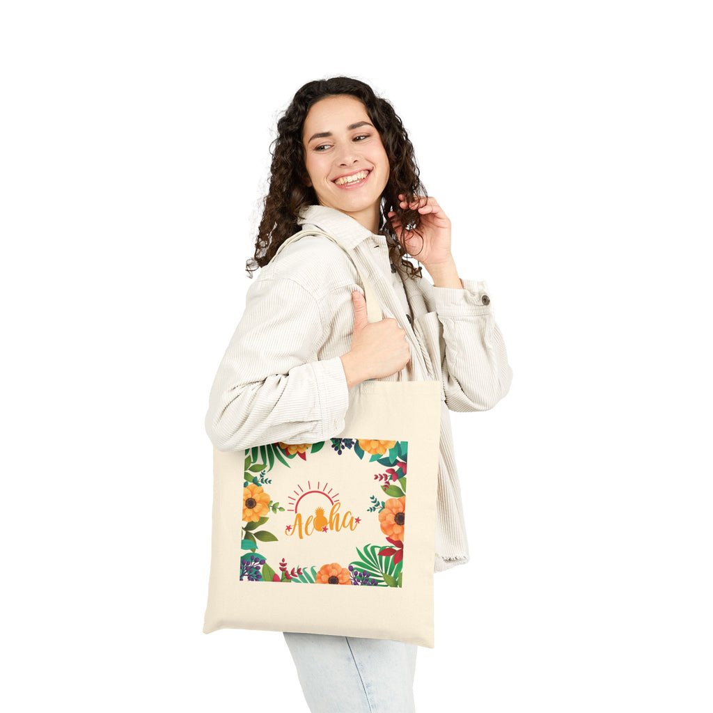 Aloha Floral Tote Bag - Canvas Beach Grocery Shopper