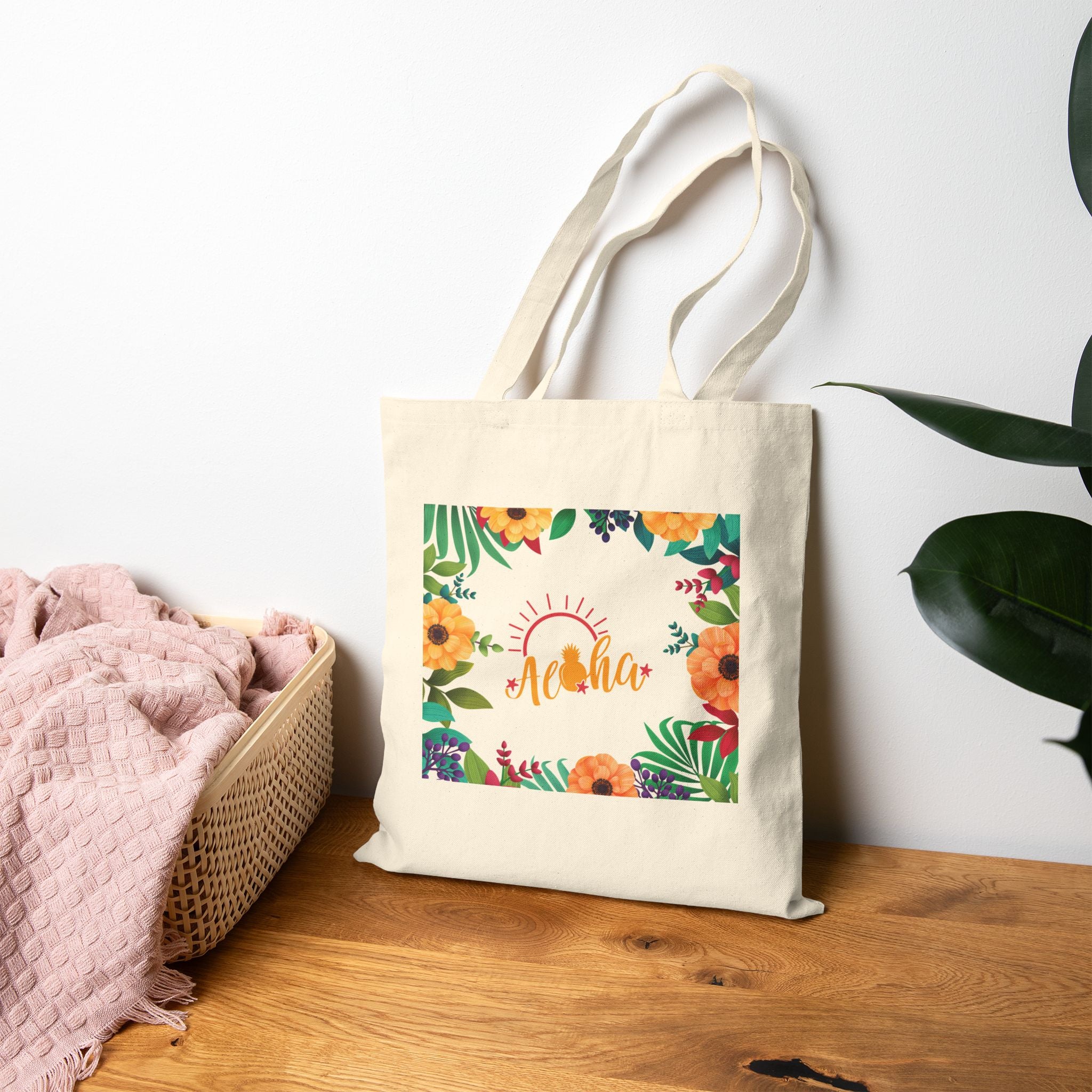 Aloha Floral Tote Bag - Canvas Beach Grocery Shopper