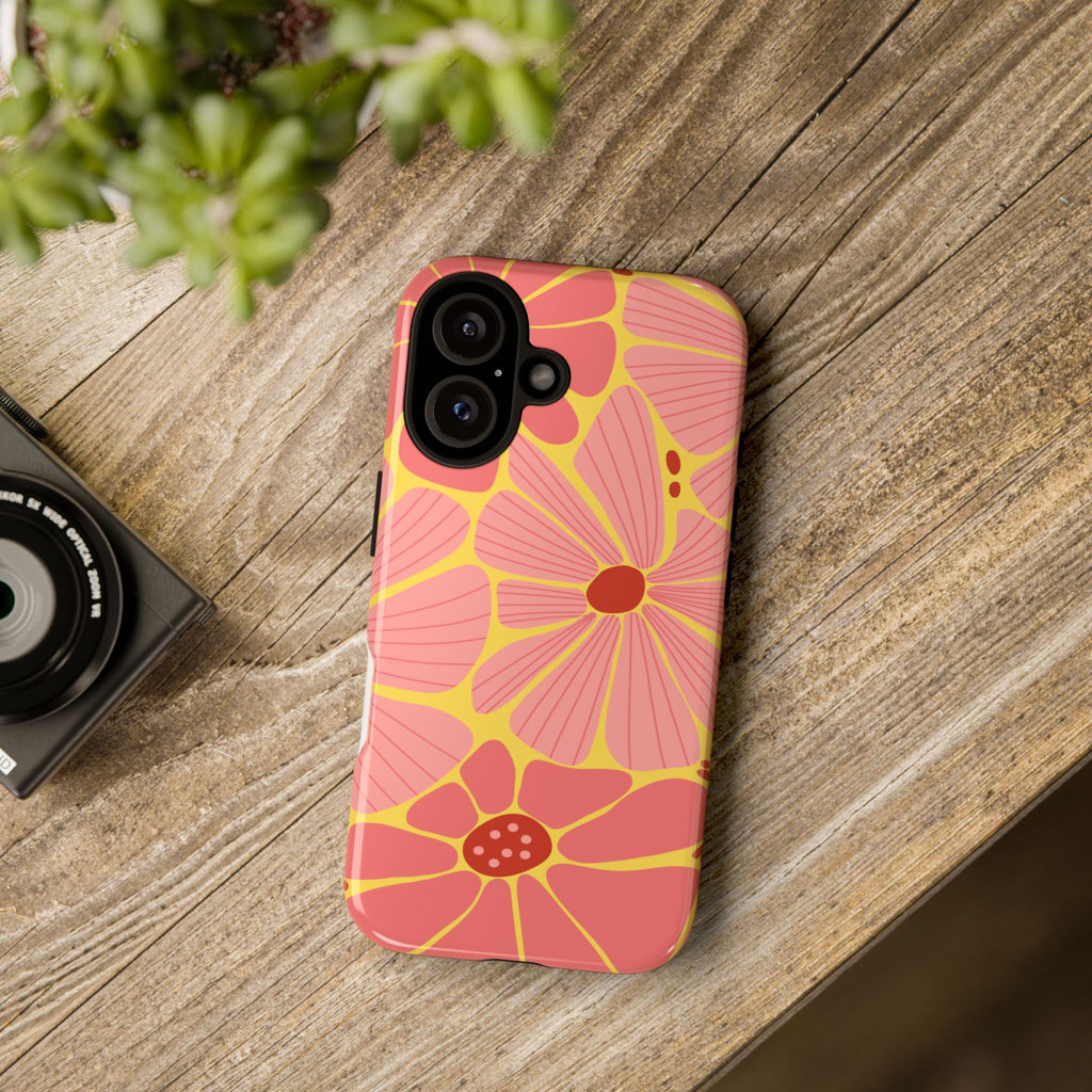 Floral Retro Phone Case – Pink & Coral Daisy Protective Cover