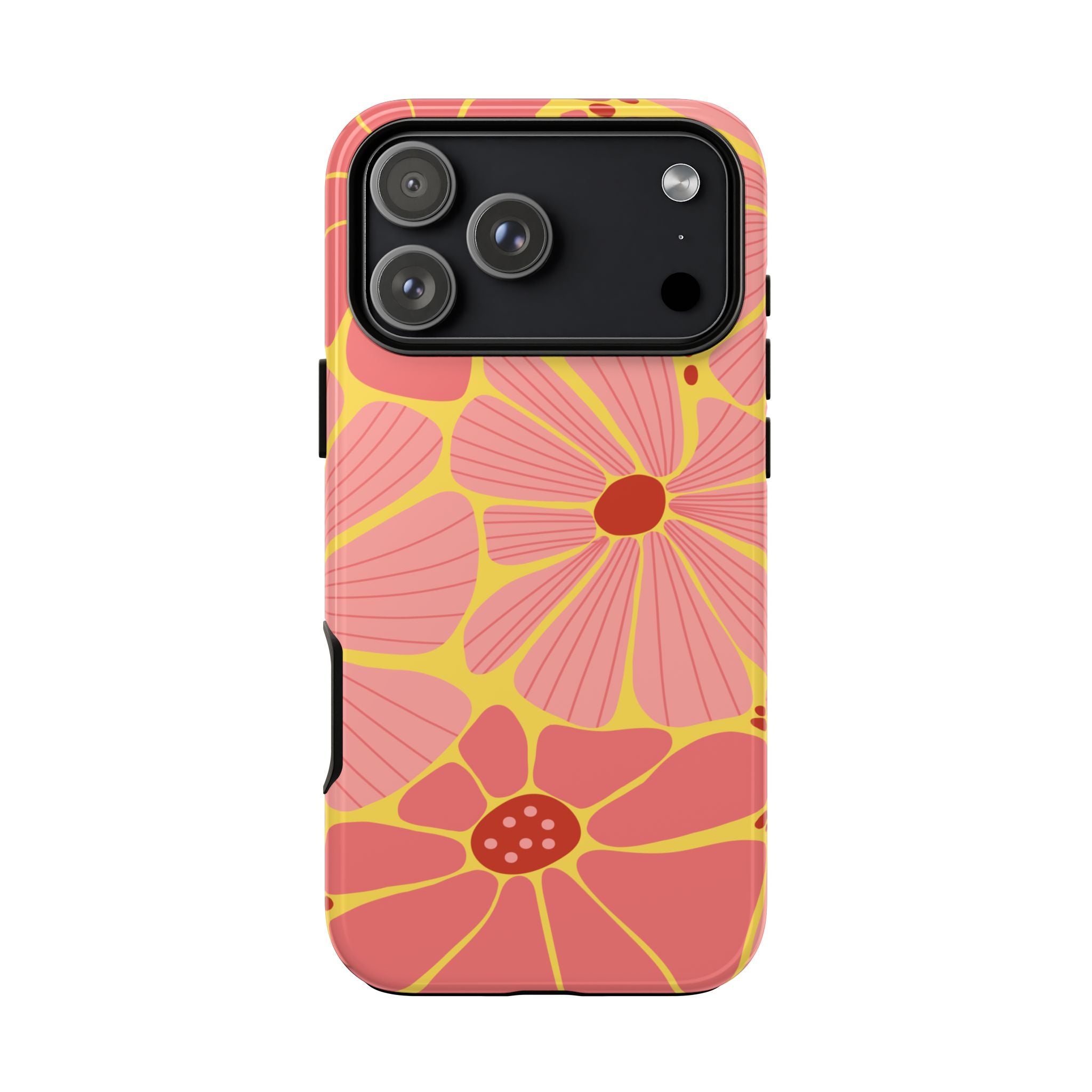 Floral Retro Phone Case – Pink & Coral Daisy Protective Cover