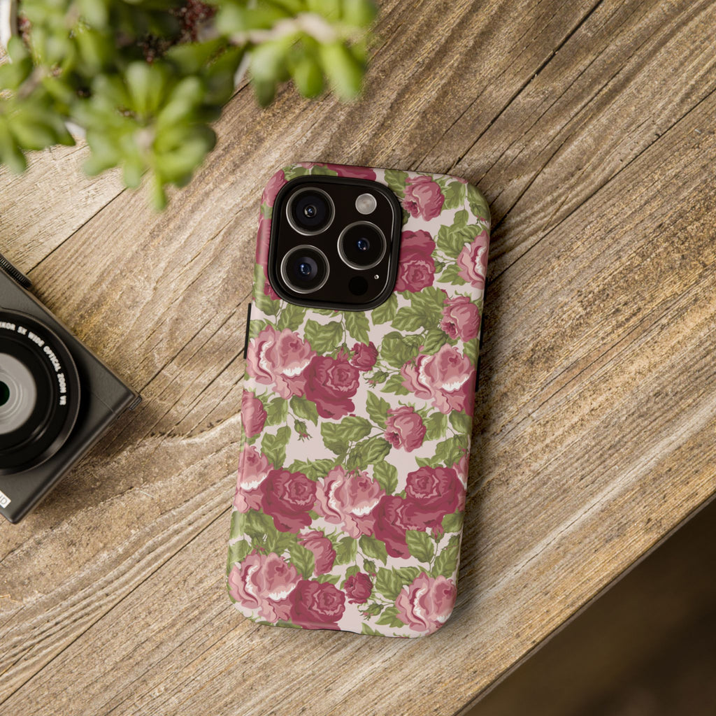 Floral Vintage Rose Tough Phone Case — Pink Garden Protective Cover