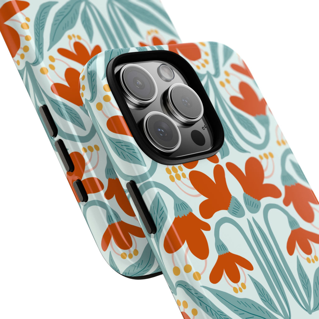 Floral Retro Phone Case – Orange Teal Vintage Blossom Tough Case