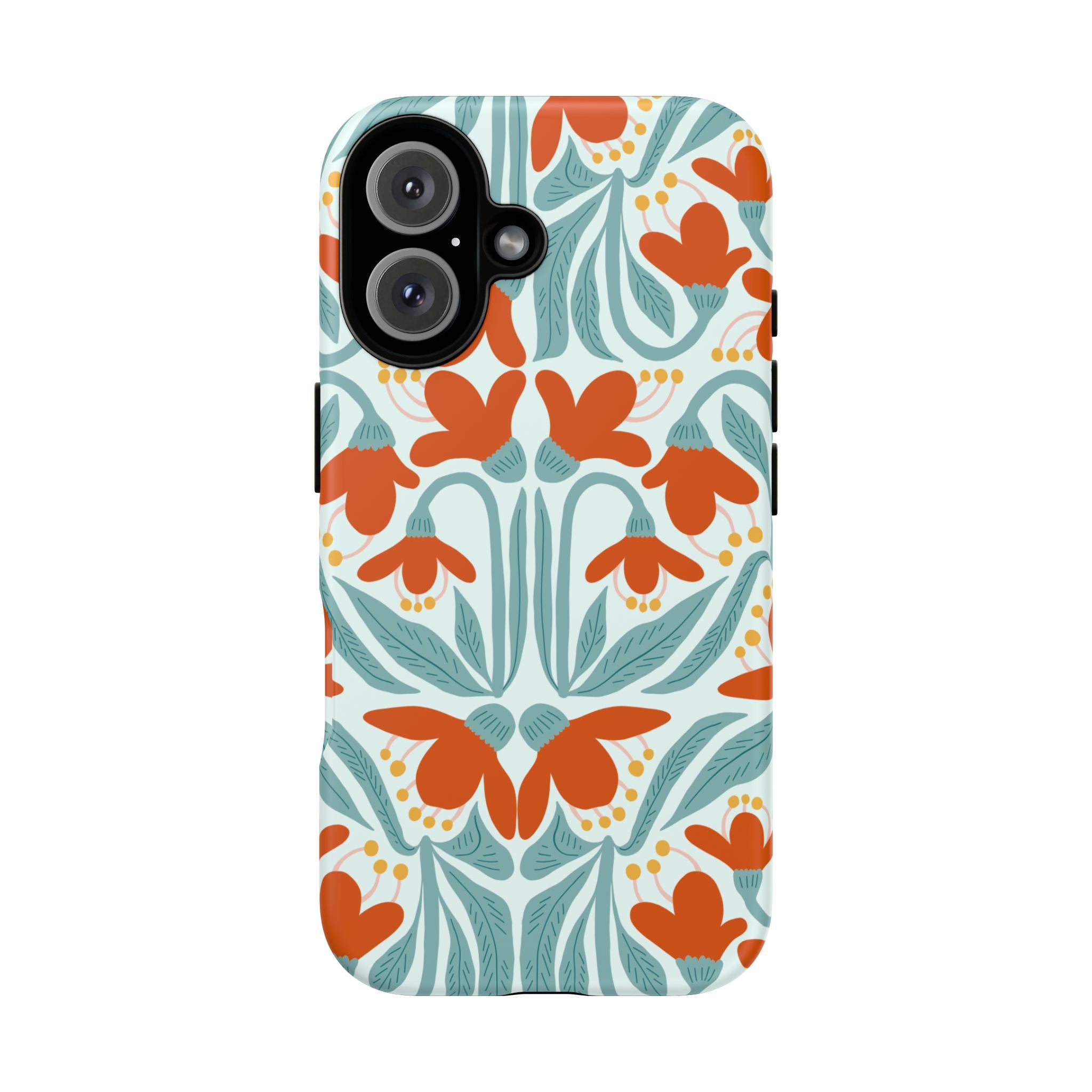 Floral Retro Phone Case – Orange Teal Vintage Blossom Tough Case