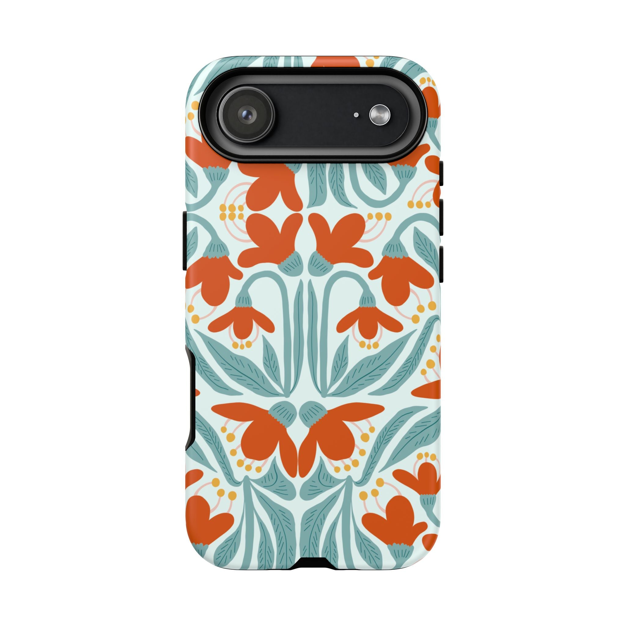 Floral Retro Phone Case – Orange Teal Vintage Blossom Tough Case