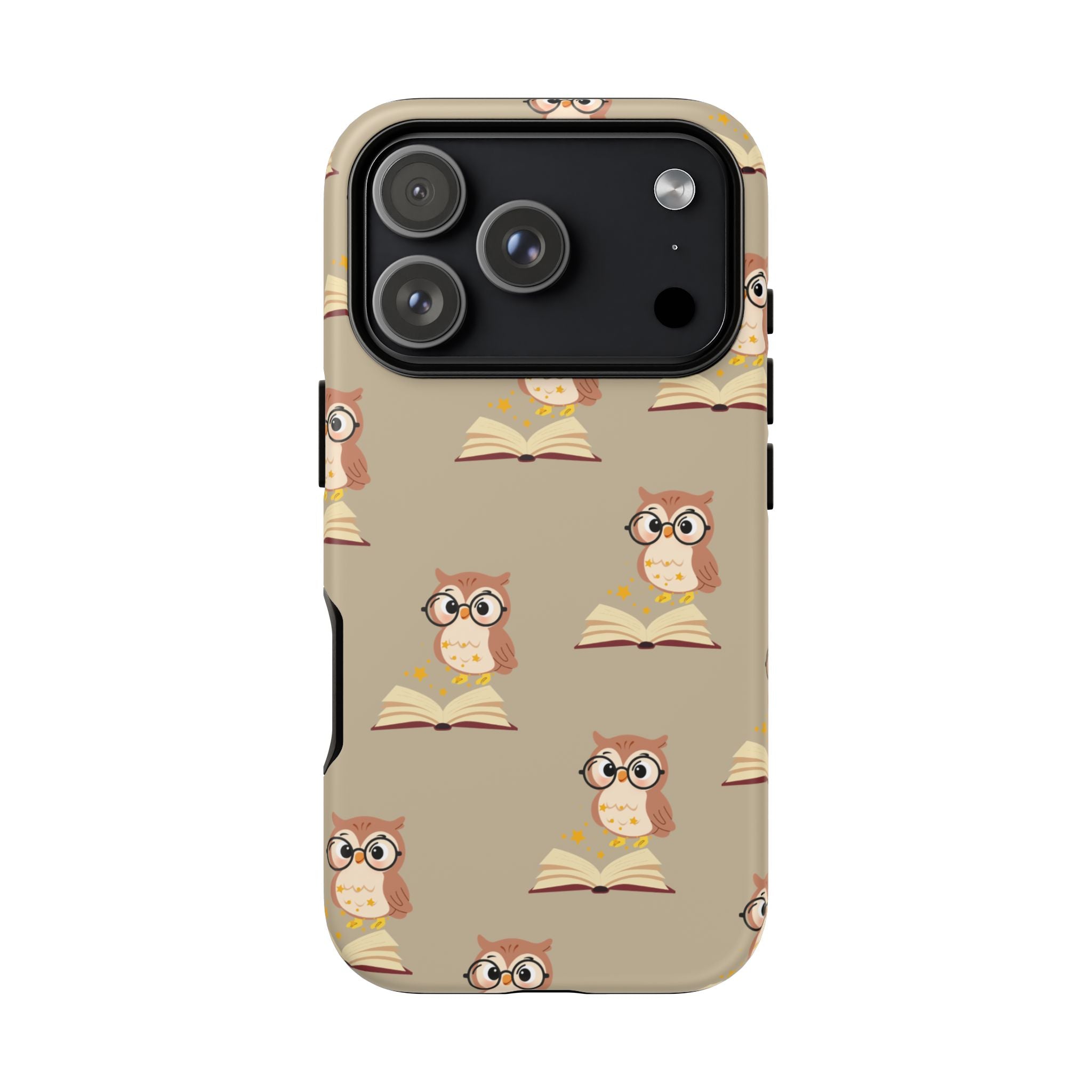 Owl & Book Pattern Tough Phone Case — Cute Study-Themed Protective Cover