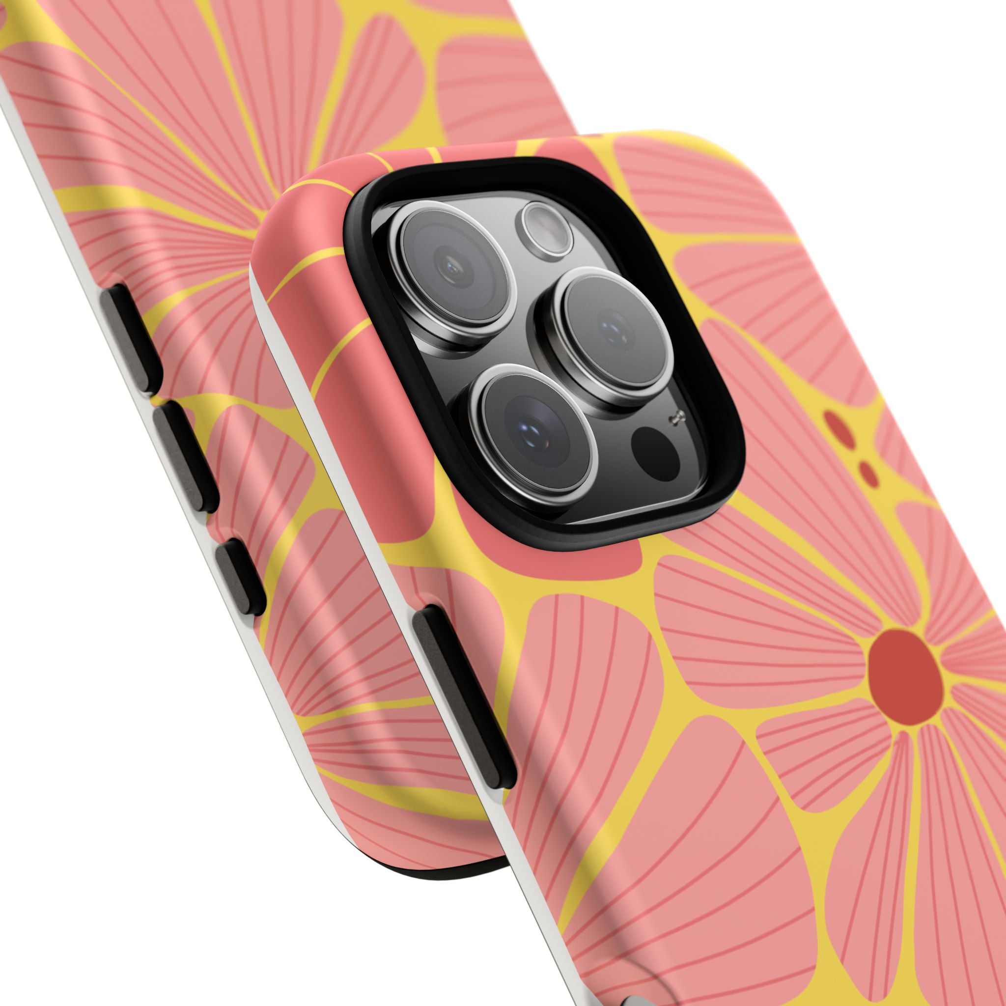 Floral Retro Phone Case – Pink & Coral Daisy Protective Cover