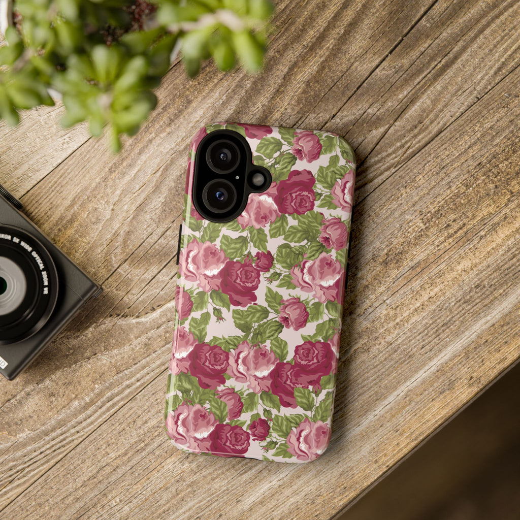 Floral Vintage Rose Tough Phone Case — Pink Garden Protective Cover