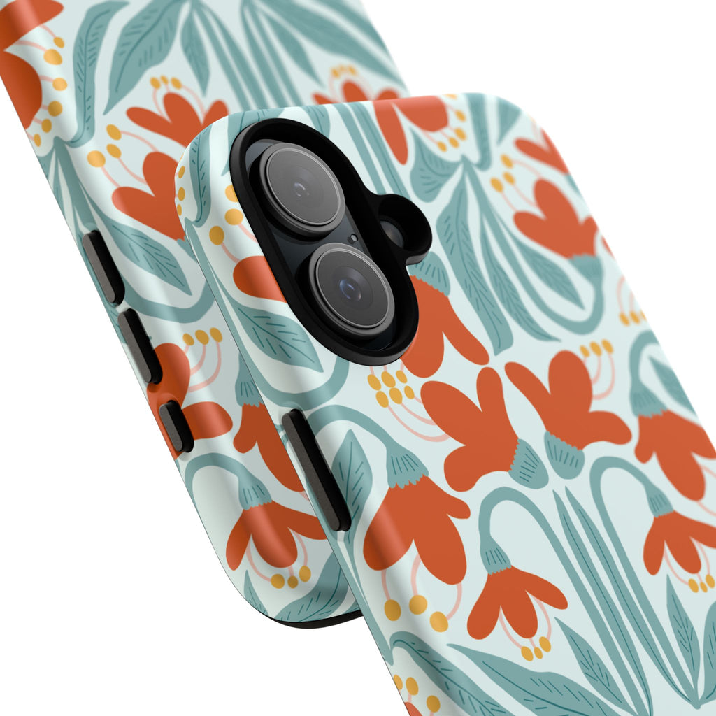 Floral Retro Phone Case – Orange Teal Vintage Blossom Tough Case