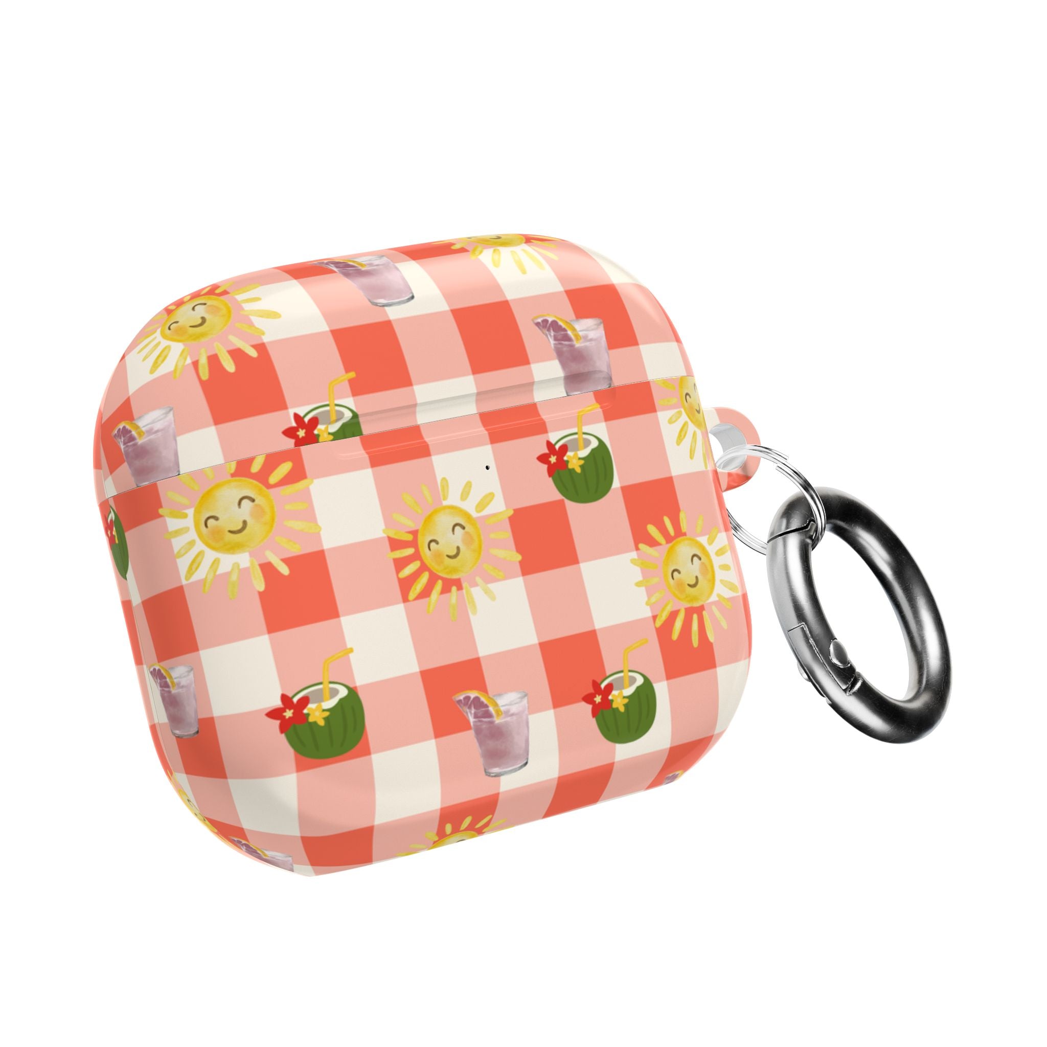 Sunshine Picnic AirPod Case — Cute Checkered Sun & Tropical Drink Design