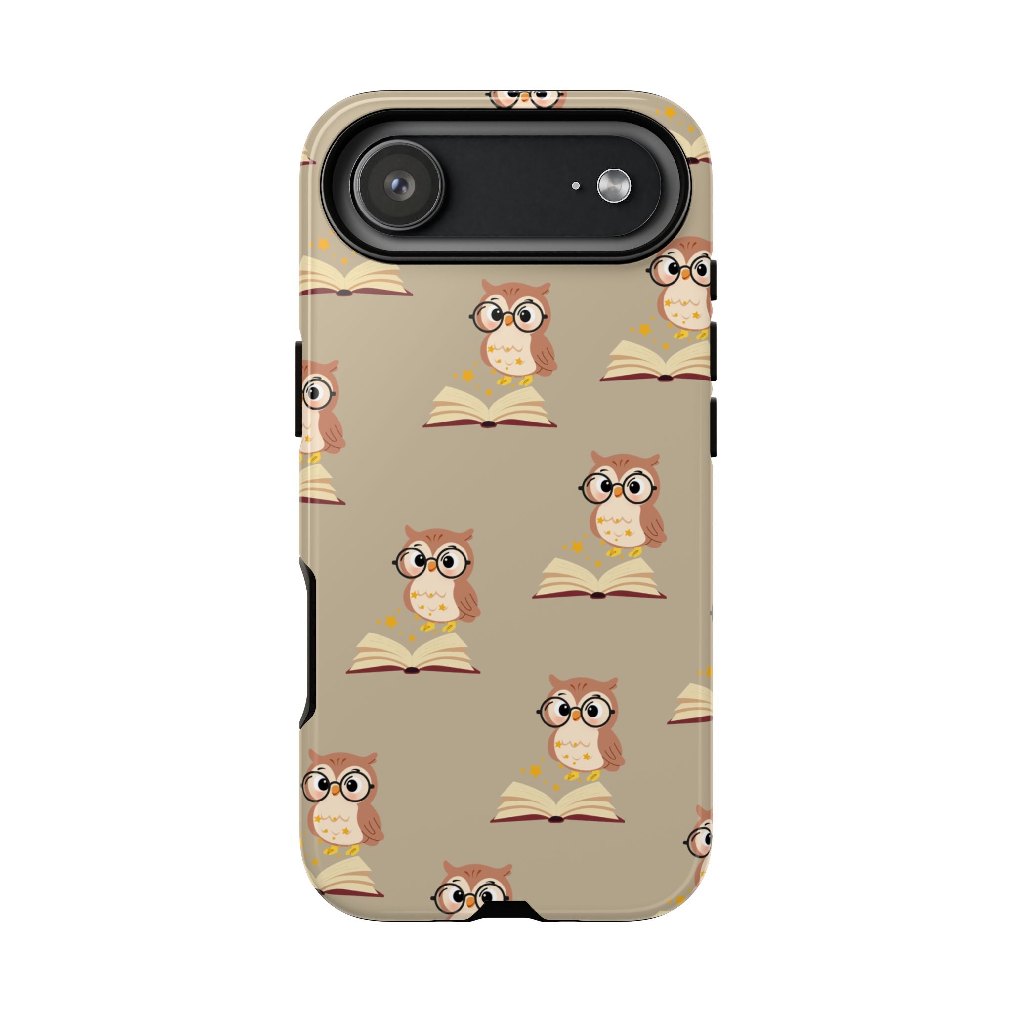 Owl & Book Pattern Tough Phone Case — Cute Study-Themed Protective Cover