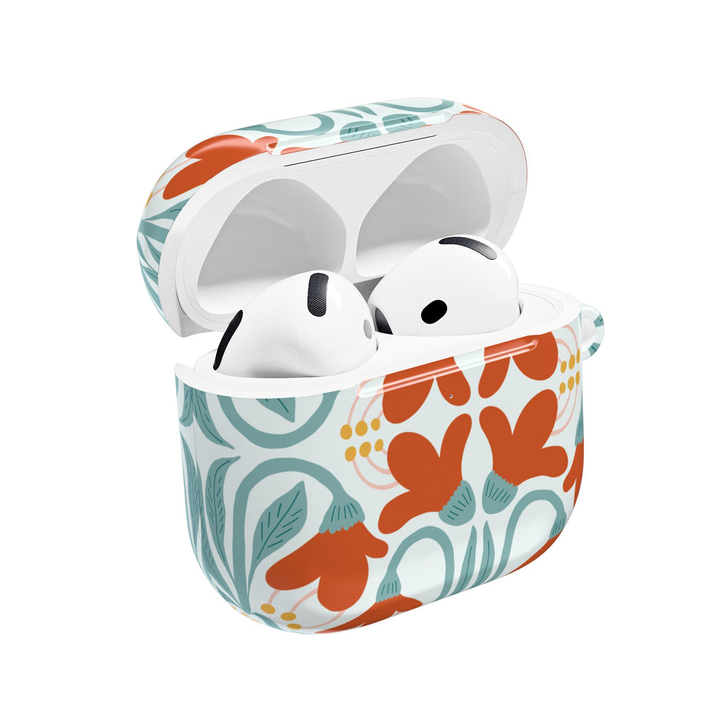 Floral Folk Art AirPod Case – Retro Orange & Teal Flower Pattern