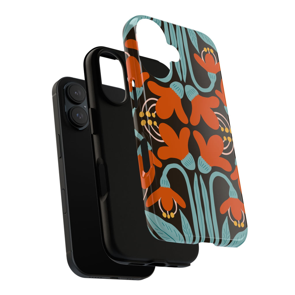 Floral Retro Tough Phone Case - Orange & Teal Pattern