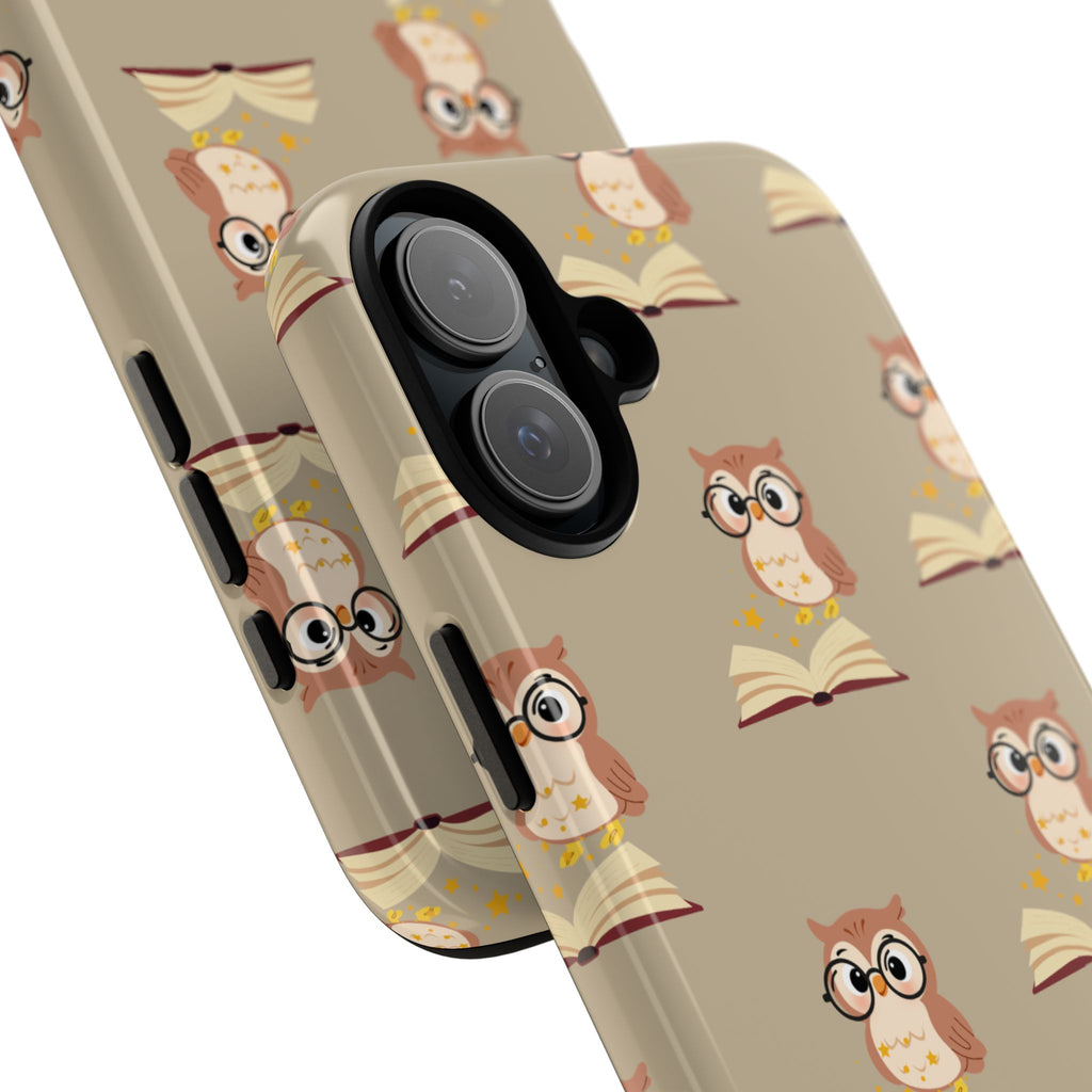 Owl & Book Pattern Tough Phone Case — Cute Study-Themed Protective Cover