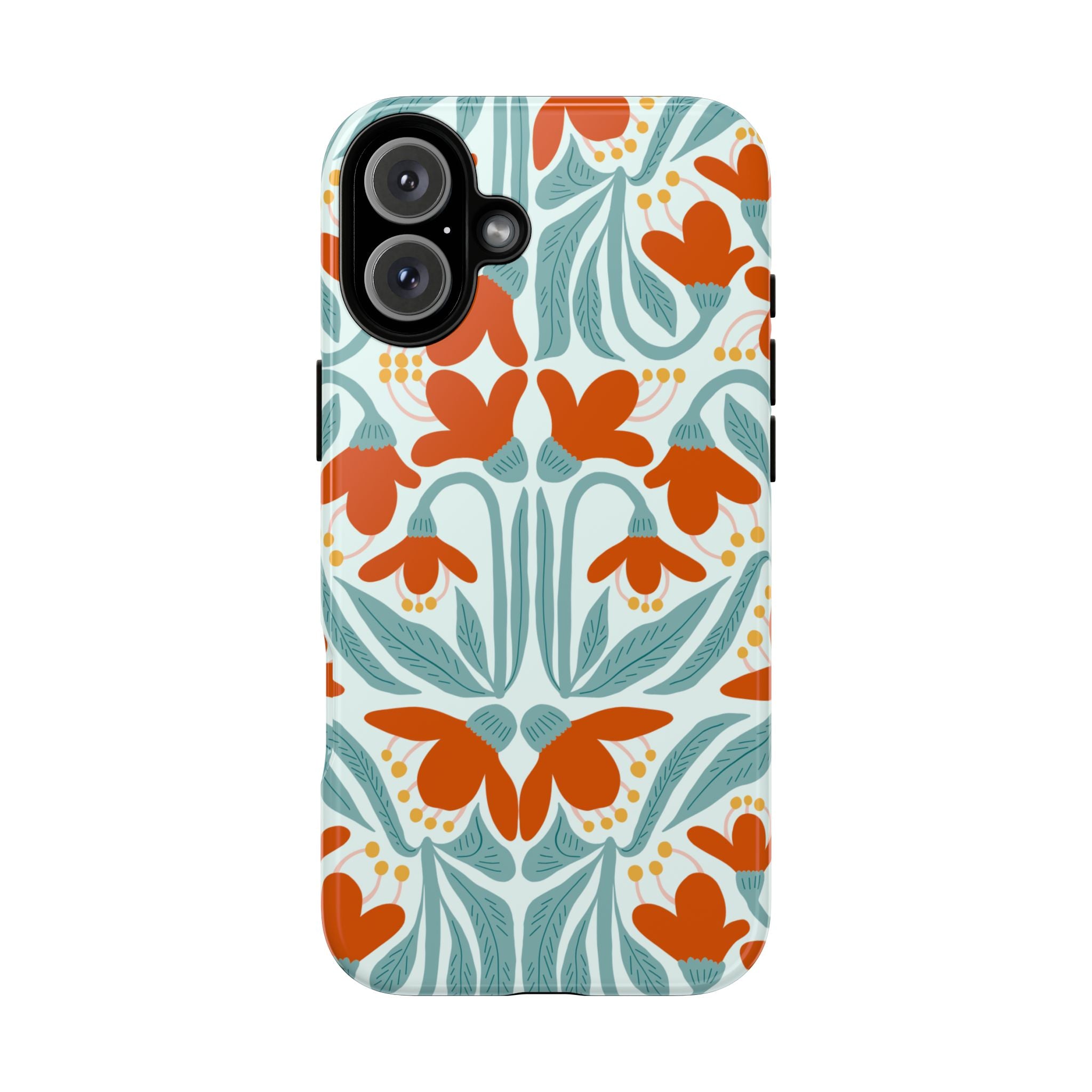 Floral Retro Phone Case – Orange Teal Vintage Blossom Tough Case
