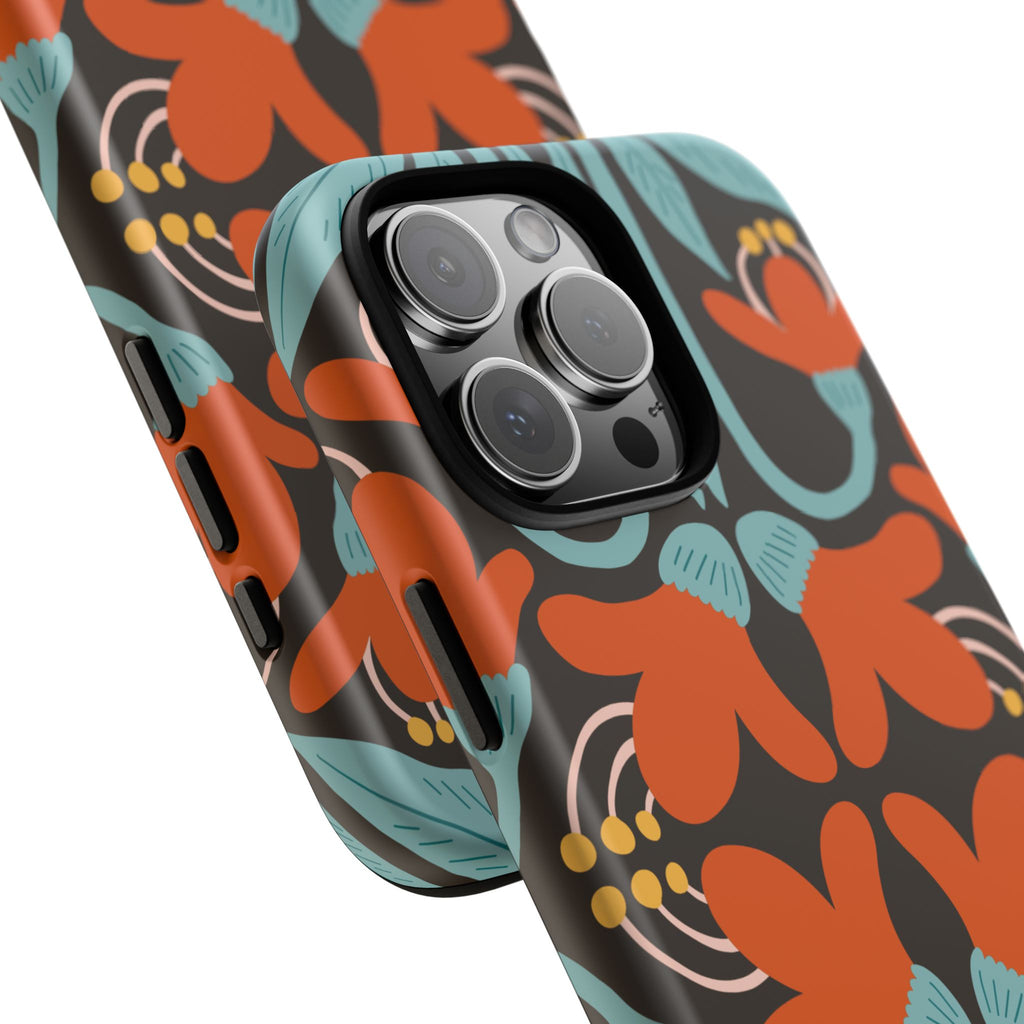 Floral Retro Tough Phone Case - Orange & Teal Pattern